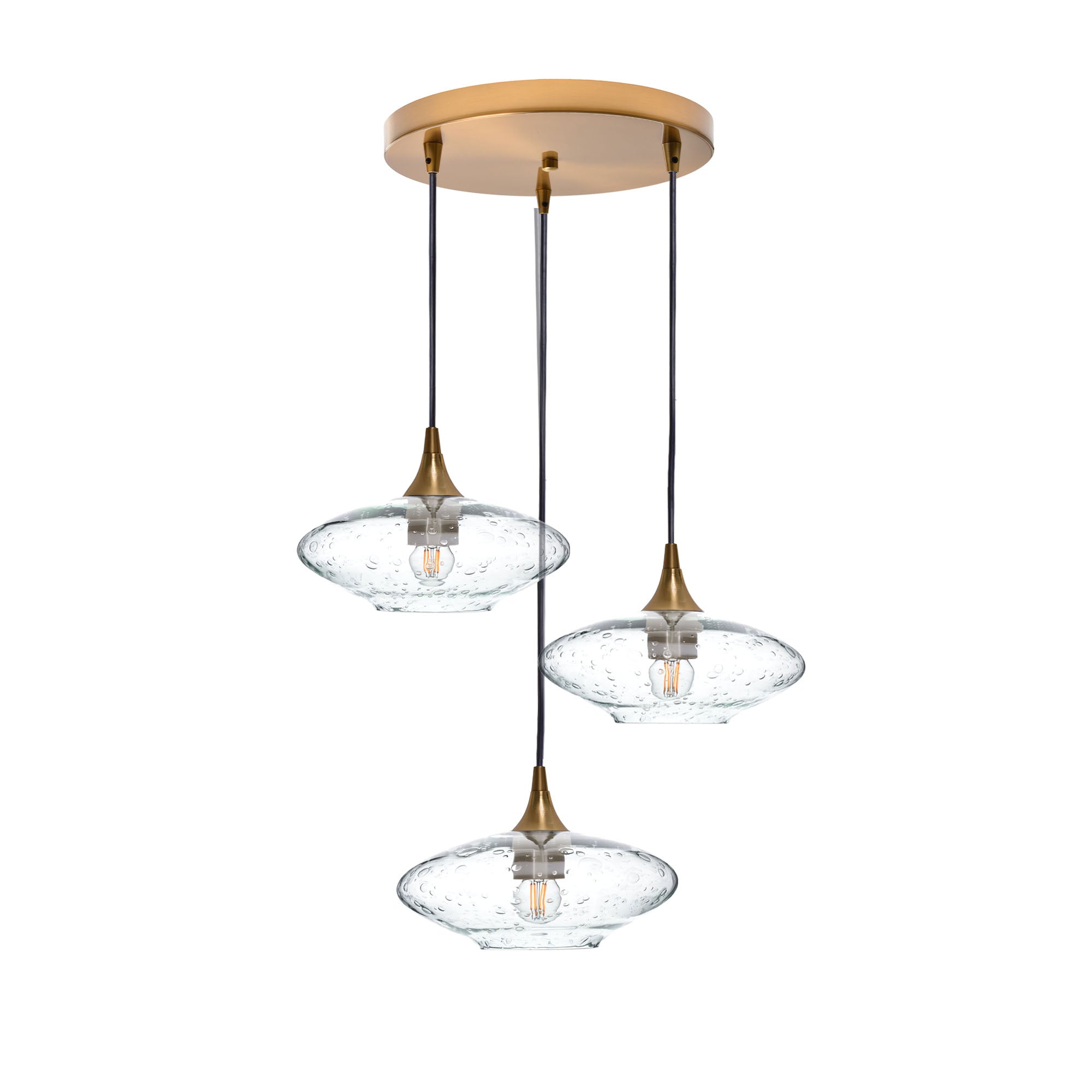 951 Lunar: 3 Pendant Cascade Chandelier-Glass-Bicycle Glass Co - Hotshop-Eco Clear-Polished Brass-Bicycle Glass Co
