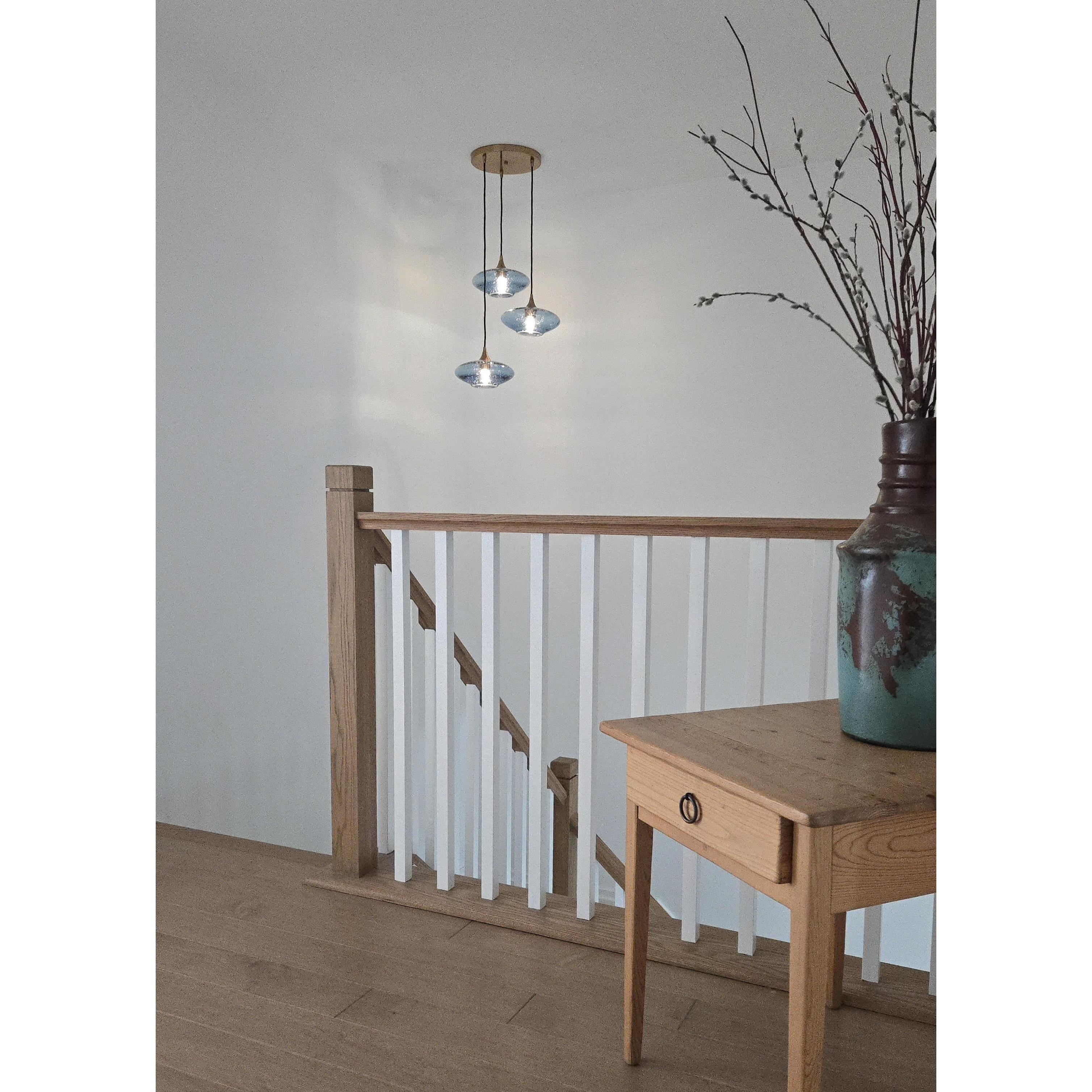 951 3 Pendant Cascade Chandelier-Glass-Bicycle Glass Co-Lunar-Steel Blue-Matte Black - 4ft Cord-Bicycle Glass Co