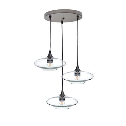 951 3 Pendant Cascade Chandelier-Glass-Bicycle Glass Co-Lucent-Eco Clear-Antique Bronze - 4ft Cord-Bicycle Glass Co