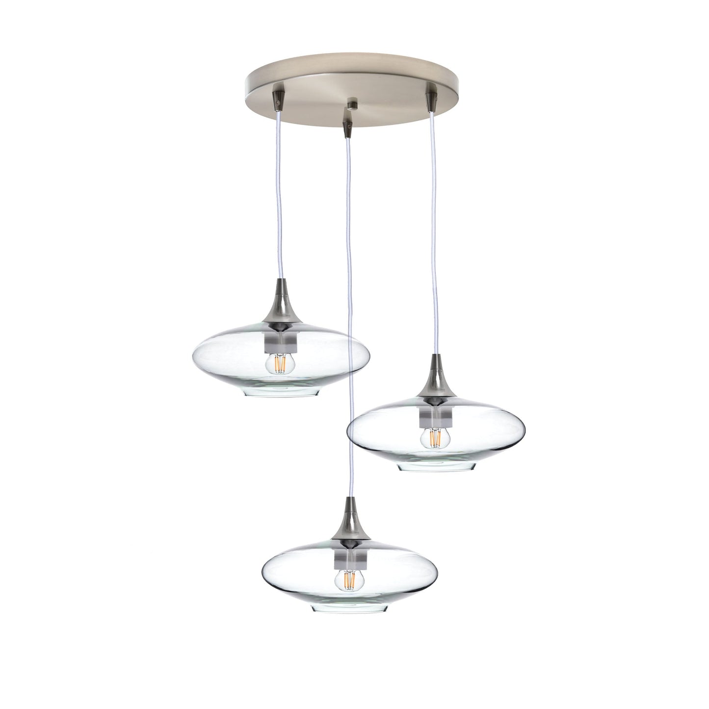 951 3 Pendant Cascade Chandelier-Glass-Bicycle Glass Co-Lucent-Eco Clear-Brushed Nickel - 4ft Cord-Bicycle Glass Co