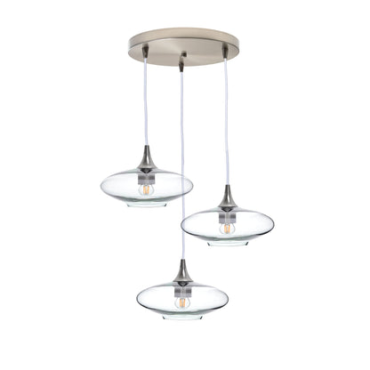 951 3 Pendant Cascade Chandelier-Glass-Bicycle Glass Co-Lucent-Eco Clear-Brushed Nickel - 4ft Cord-Bicycle Glass Co