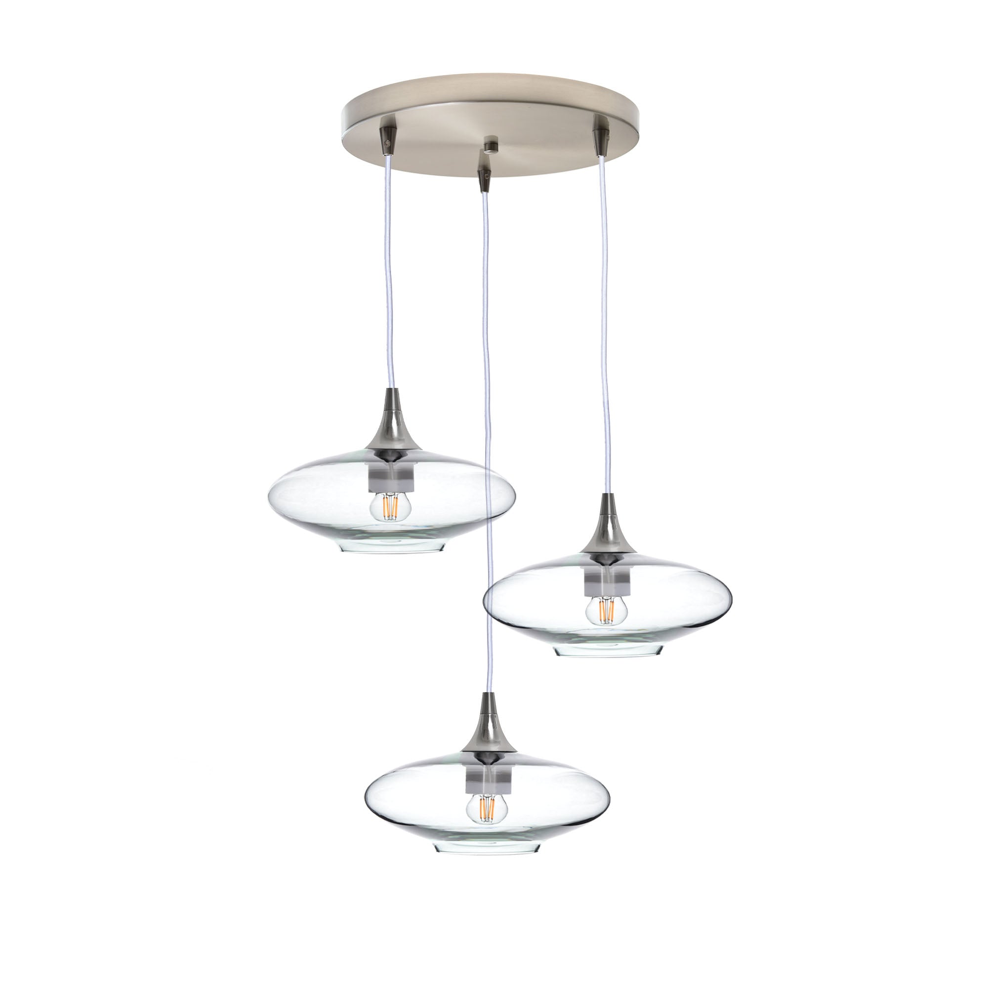 951 3 Pendant Cascade Chandelier-Glass-Bicycle Glass Co-Lucent-Eco Clear-Brushed Nickel - 4ft Cord-Bicycle Glass Co