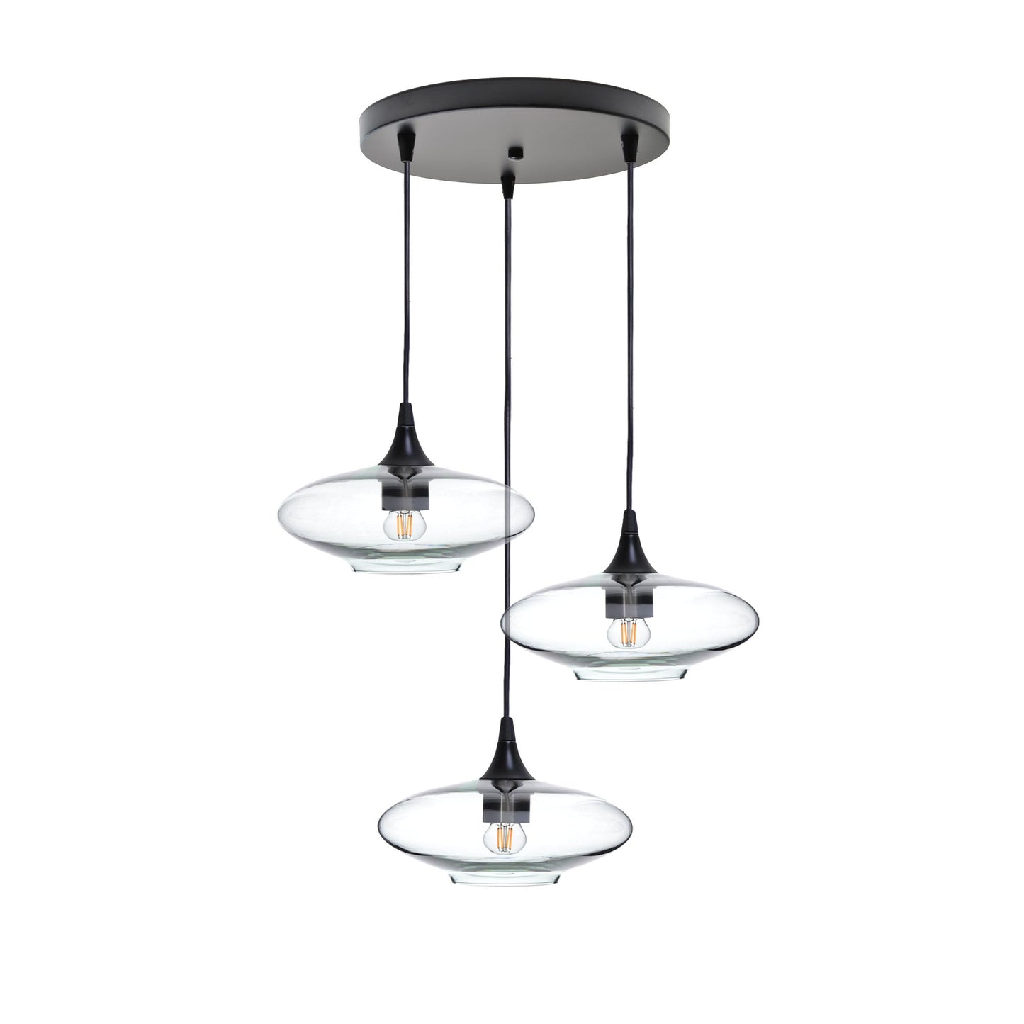 951 3 Pendant Cascade Chandelier-Glass-Bicycle Glass Co-Lucent-Eco Clear-Matte Black - 4ft Cord-Bicycle Glass Co