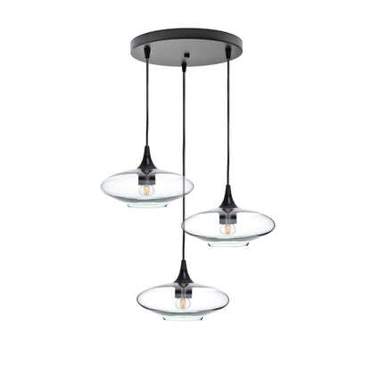 951 3 Pendant Cascade Chandelier-Glass-Bicycle Glass Co-Lucent-Eco Clear-Matte Black - 4ft Cord-Bicycle Glass Co