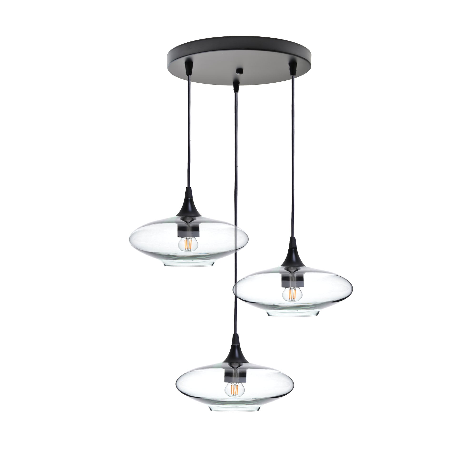 951 3 Pendant Cascade Chandelier-Glass-Bicycle Glass Co-Lucent-Eco Clear-Matte Black - 4ft Cord-Bicycle Glass Co