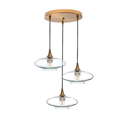 951 3 Pendant Cascade Chandelier-Glass-Bicycle Glass Co-Lucent-Eco Clear-Polished Brass - 4ft Cord-Bicycle Glass Co