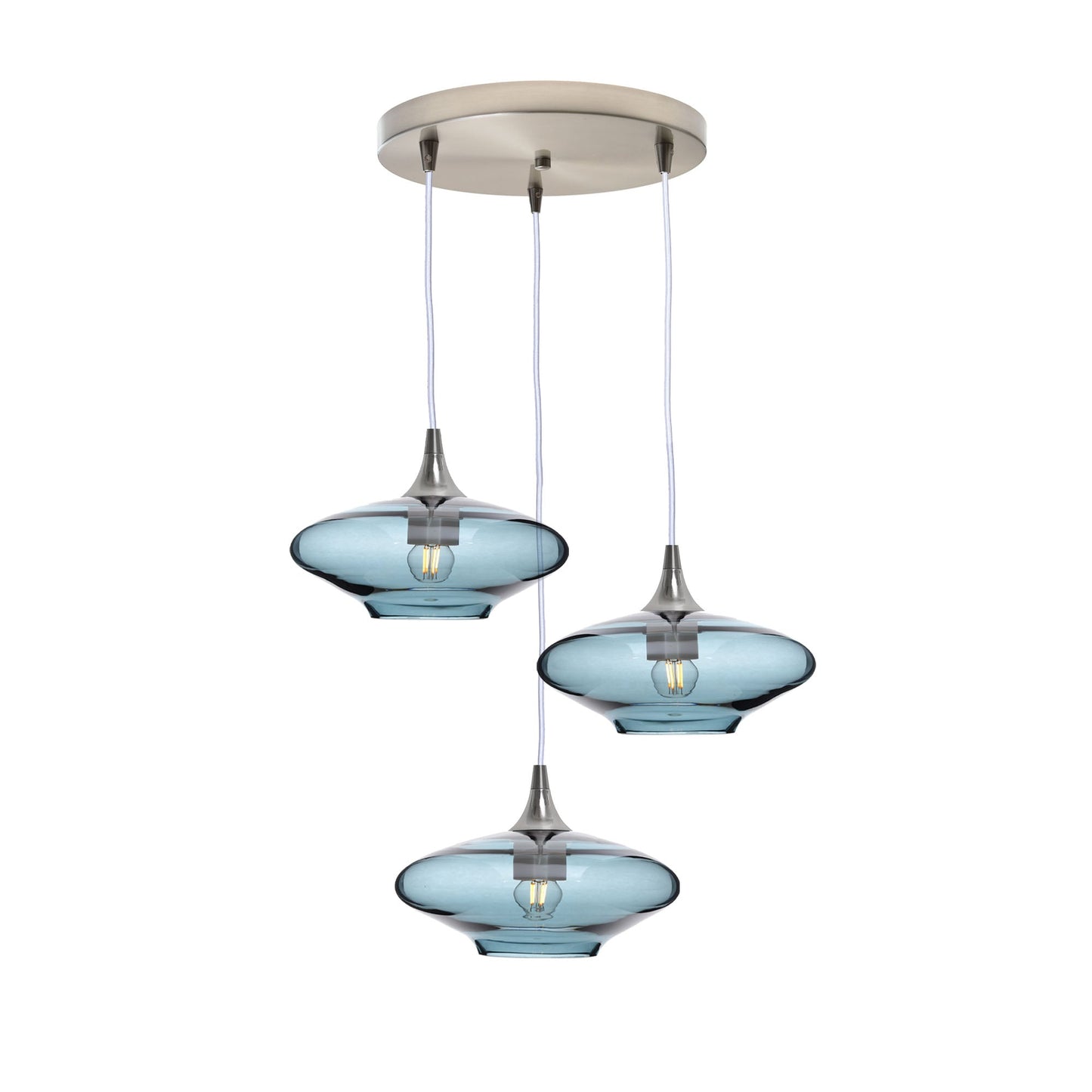 951 3 Pendant Cascade Chandelier-Glass-Bicycle Glass Co-Lucent-Slate Gray-Brushed Nickel - 4ft Cord-Bicycle Glass Co