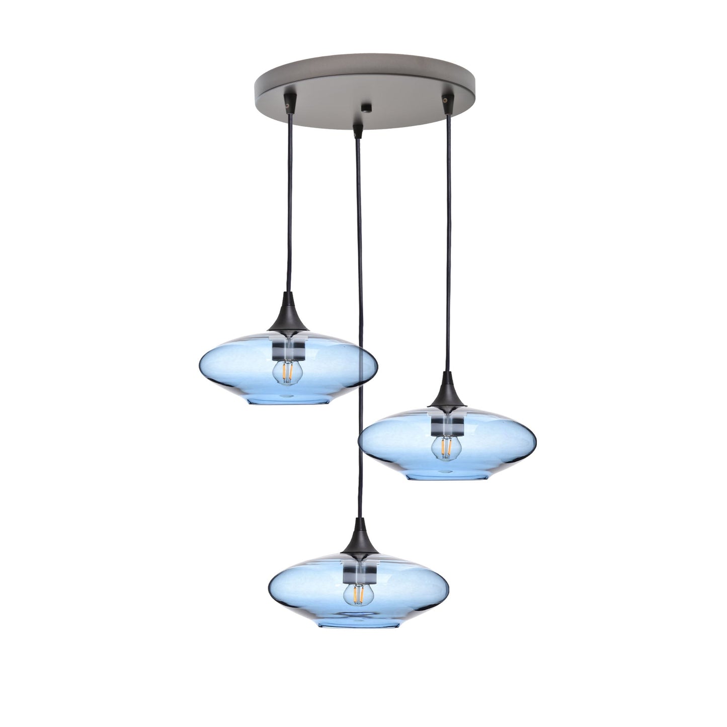 951 3 Pendant Cascade Chandelier-Glass-Bicycle Glass Co-Lucent-Steel Blue-Antique Bronze - 4ft Cord-Bicycle Glass Co