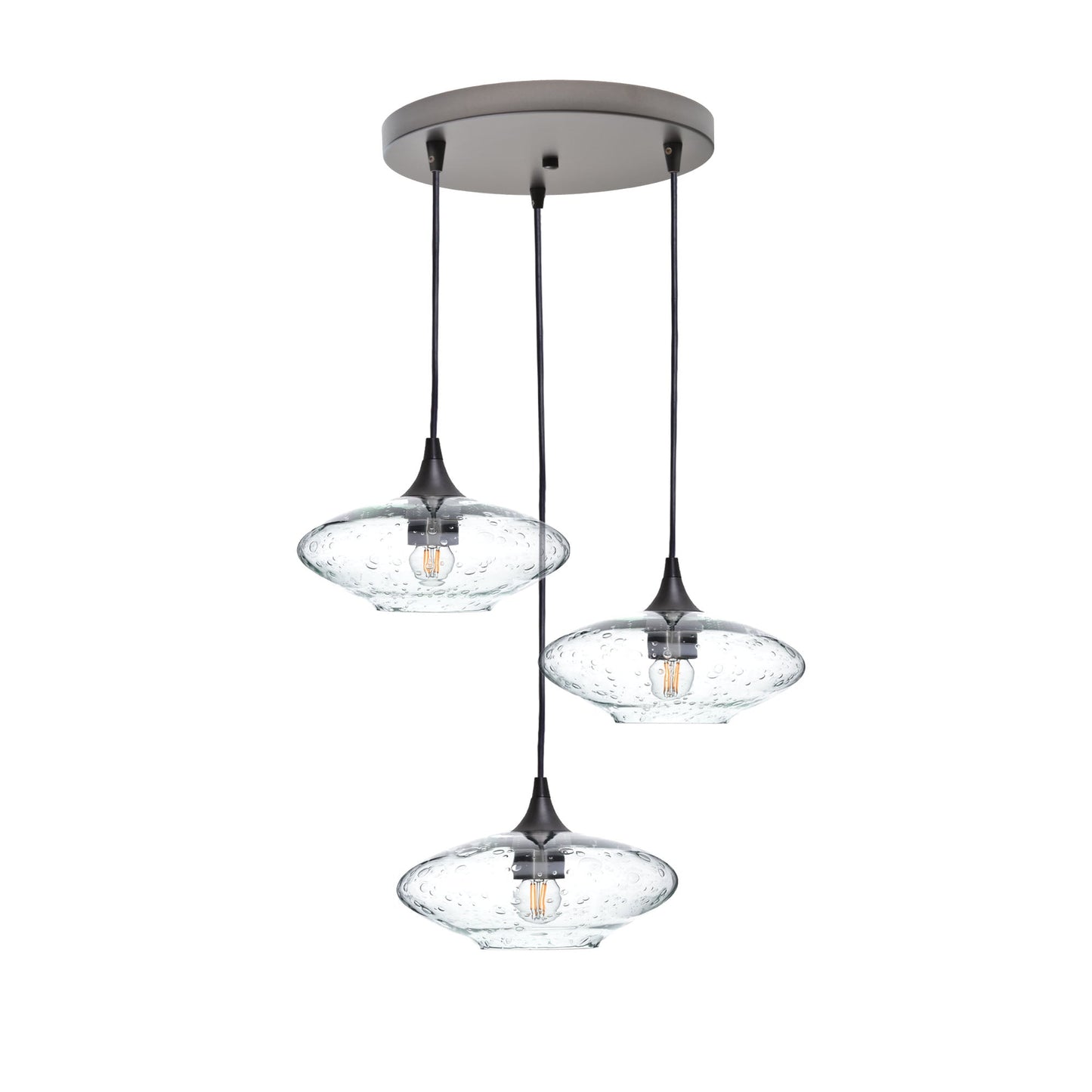 951 3 Pendant Cascade Chandelier-Glass-Bicycle Glass Co-Lunar-Eco Clear-Antique Bronze - 4ft Cord-Bicycle Glass Co