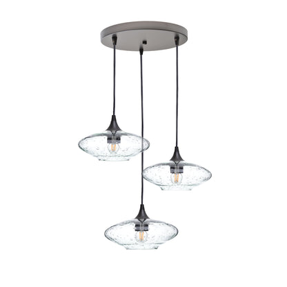 951 3 Pendant Cascade Chandelier-Glass-Bicycle Glass Co-Lunar-Eco Clear-Antique Bronze - 4ft Cord-Bicycle Glass Co