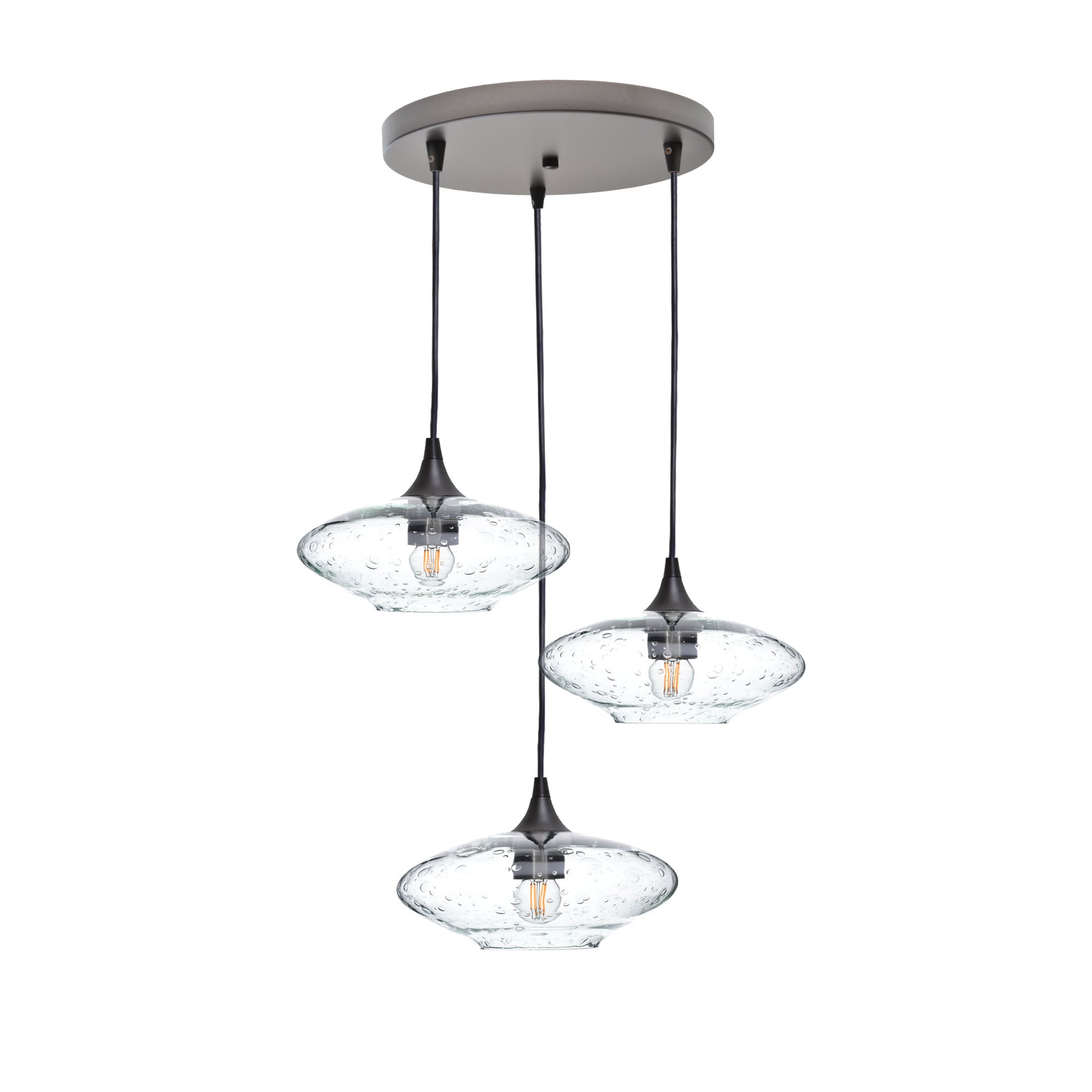 951 3 Pendant Cascade Chandelier-Glass-Bicycle Glass Co-Lunar-Eco Clear-Antique Bronze - 4ft Cord-Bicycle Glass Co