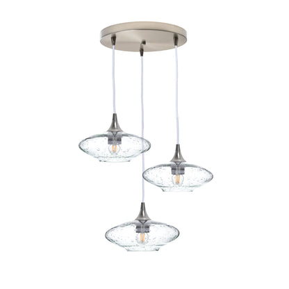 951 3 Pendant Cascade Chandelier-Glass-Bicycle Glass Co-Lunar-Eco Clear-Brushed Nickel - 4ft Cord-Bicycle Glass Co