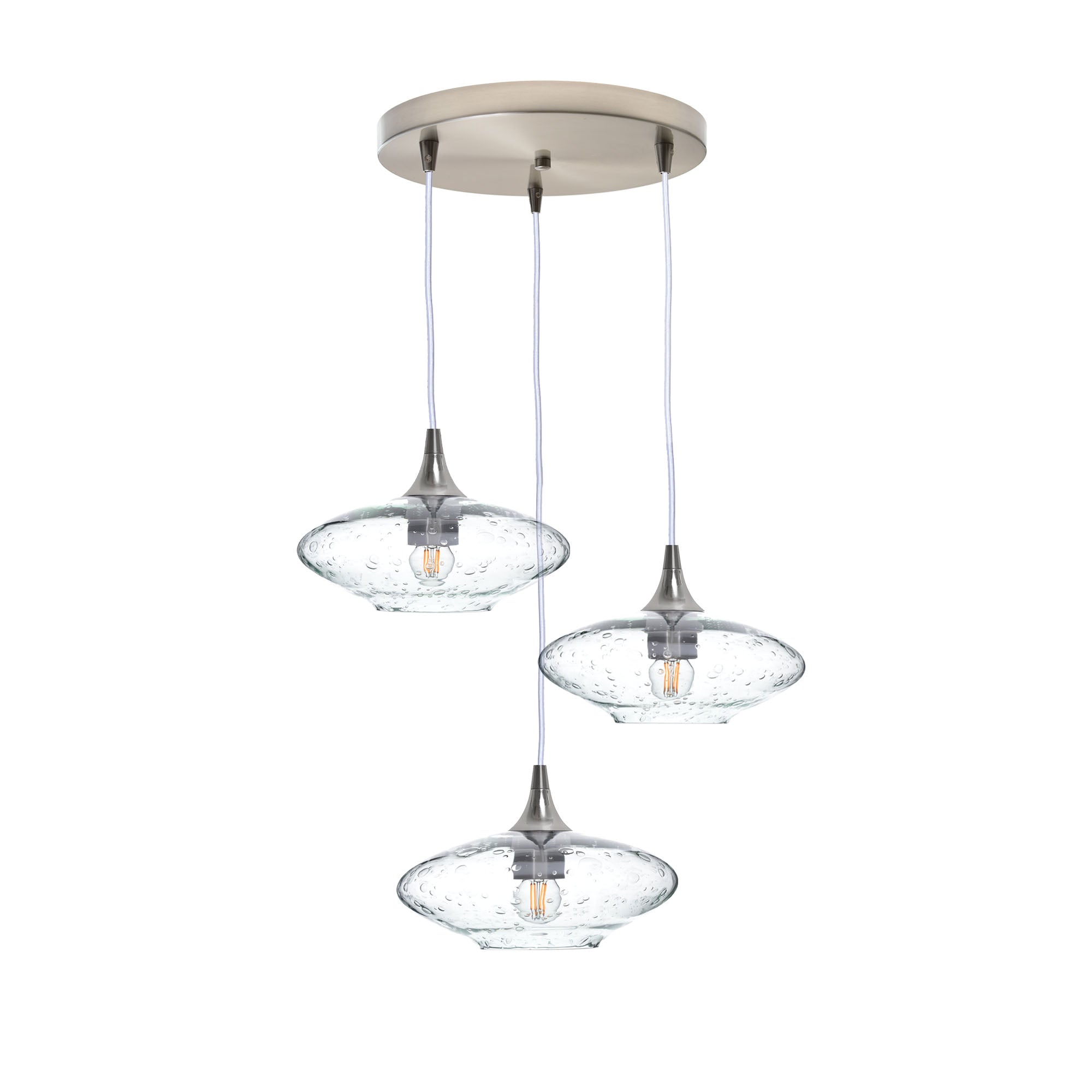951 3 Pendant Cascade Chandelier-Glass-Bicycle Glass Co-Lunar-Eco Clear-Brushed Nickel - 4ft Cord-Bicycle Glass Co