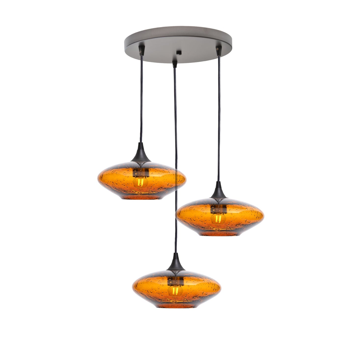 951 3 Pendant Cascade Chandelier-Glass-Bicycle Glass Co-Lunar-Golden Amber-Antique Bronze - 4ft Cord-Bicycle Glass Co