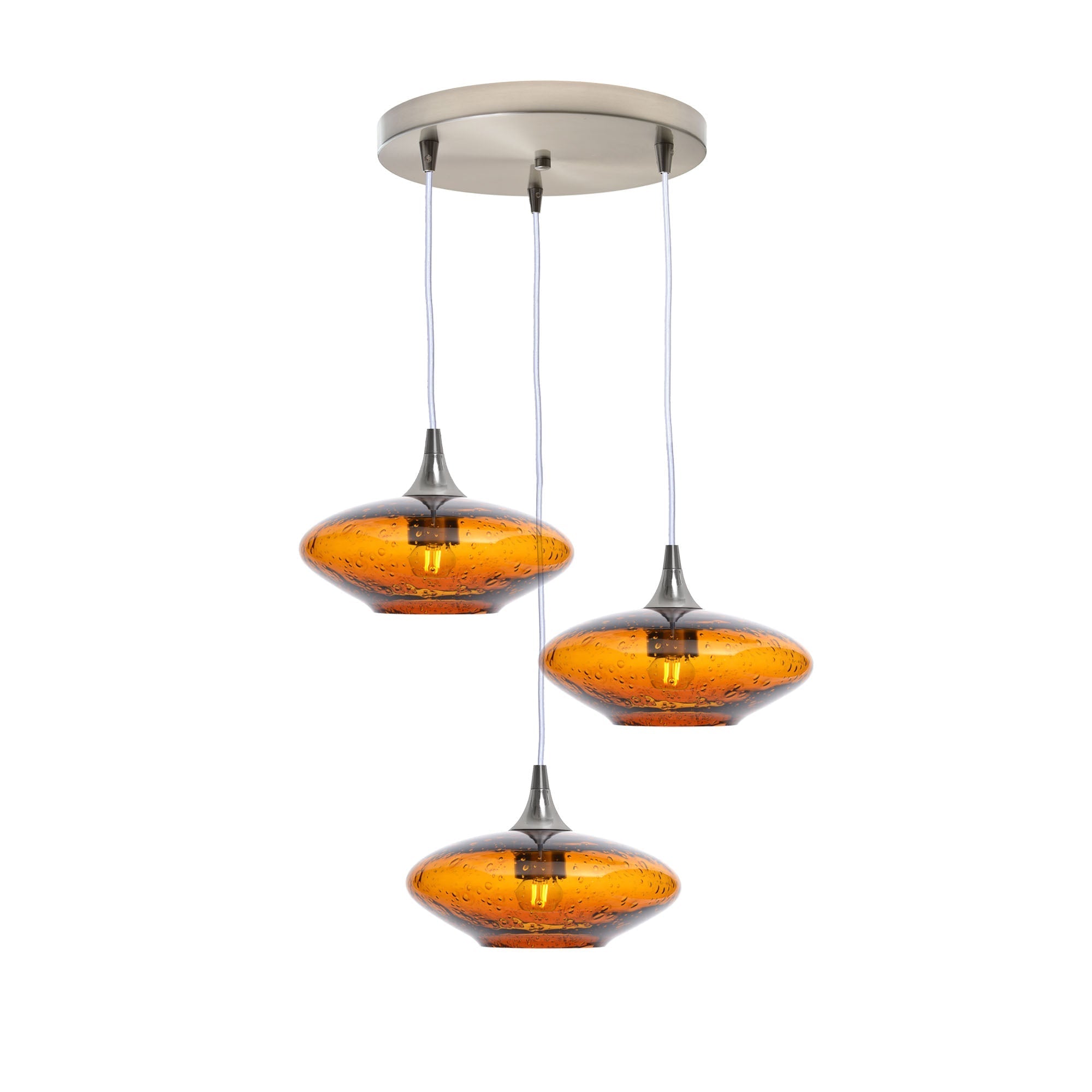 951 3 Pendant Cascade Chandelier-Glass-Bicycle Glass Co-Lunar-Golden Amber-Brushed Nickel - 4ft Cord-Bicycle Glass Co
