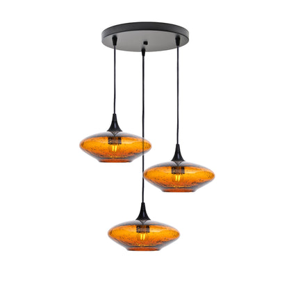 951 3 Pendant Cascade Chandelier-Glass-Bicycle Glass Co-Lunar-Golden Amber-Matte Black - 4ft Cord-Bicycle Glass Co