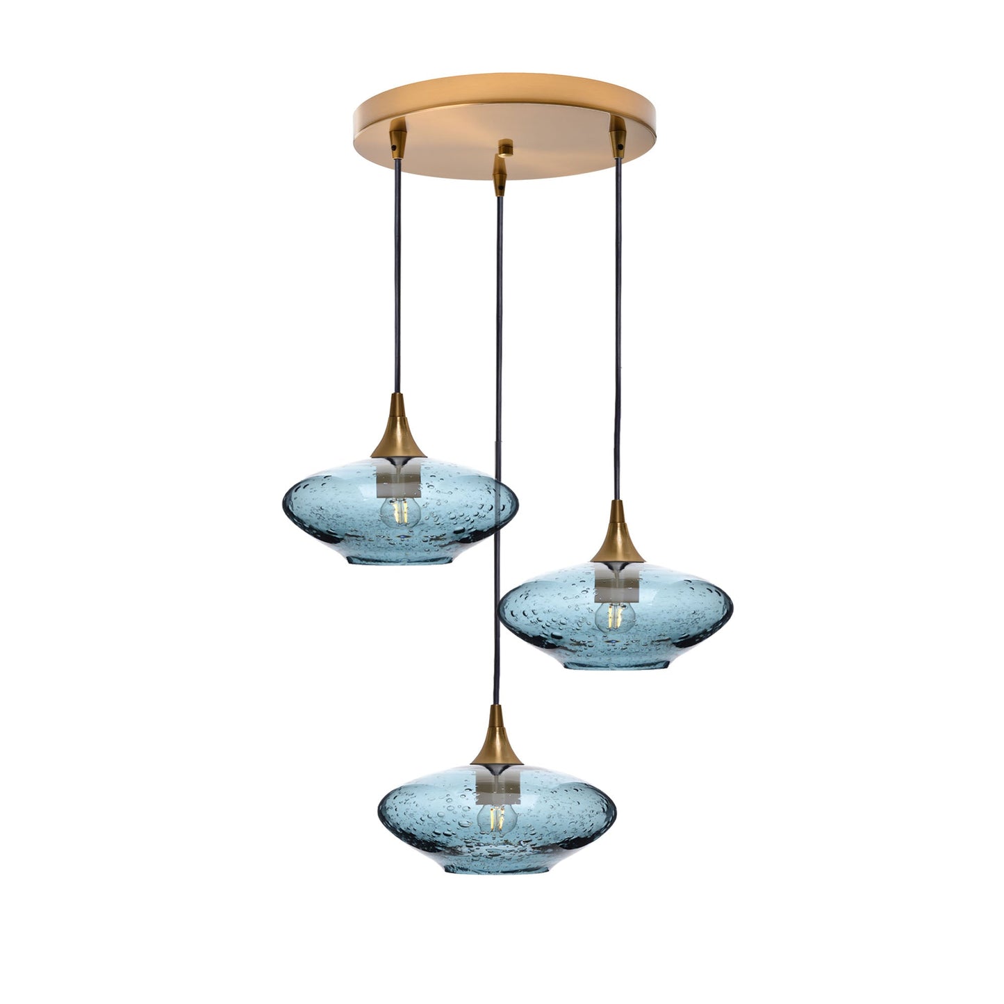 951 3 Pendant Cascade Chandelier-Glass-Bicycle Glass Co-Lunar-Slate Gray-Polished Brass - 4ft Cord-Bicycle Glass Co