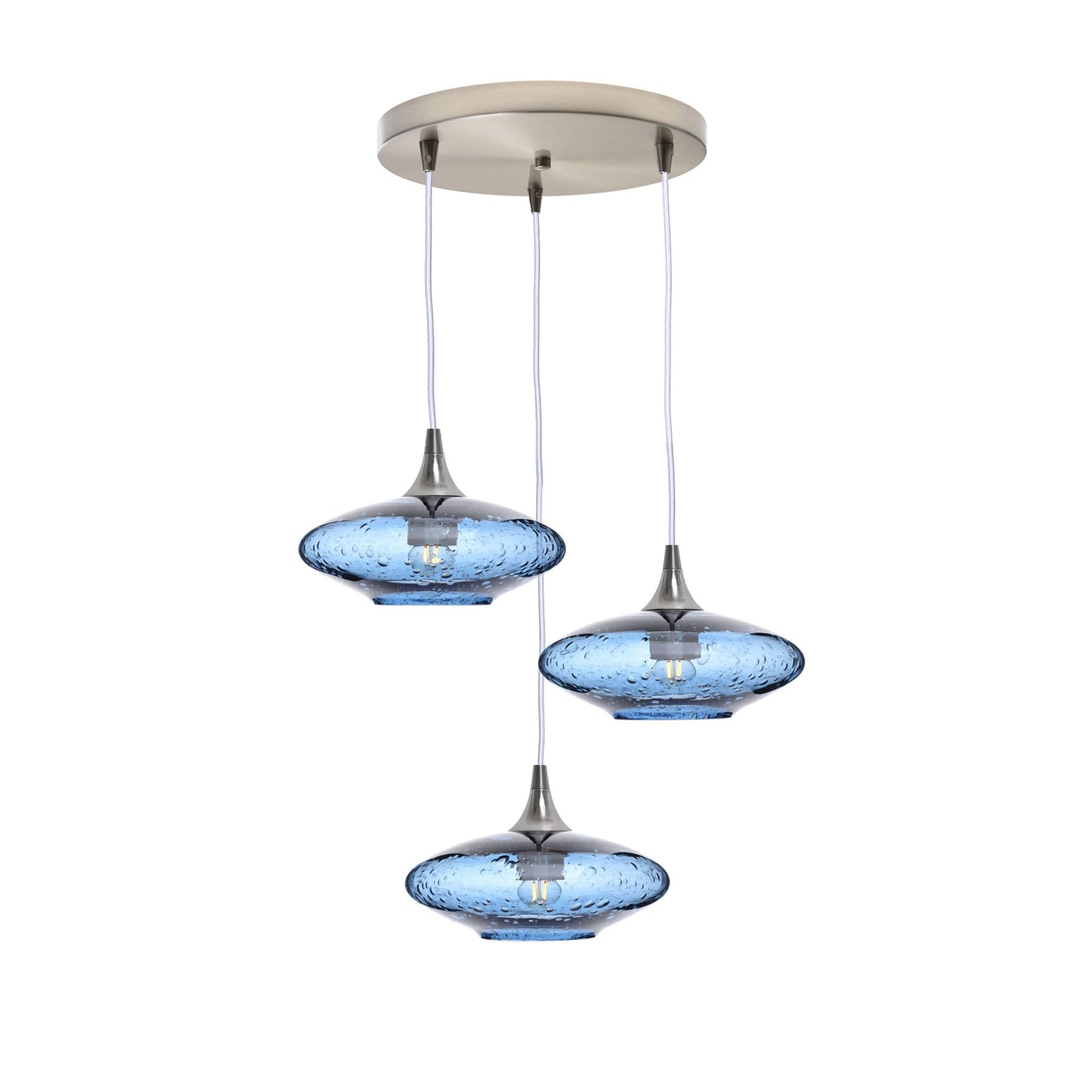 951 3 Pendant Cascade Chandelier-Glass-Bicycle Glass Co-Lunar-Steel Blue-Brushed Nickel - 4ft Cord-Bicycle Glass Co