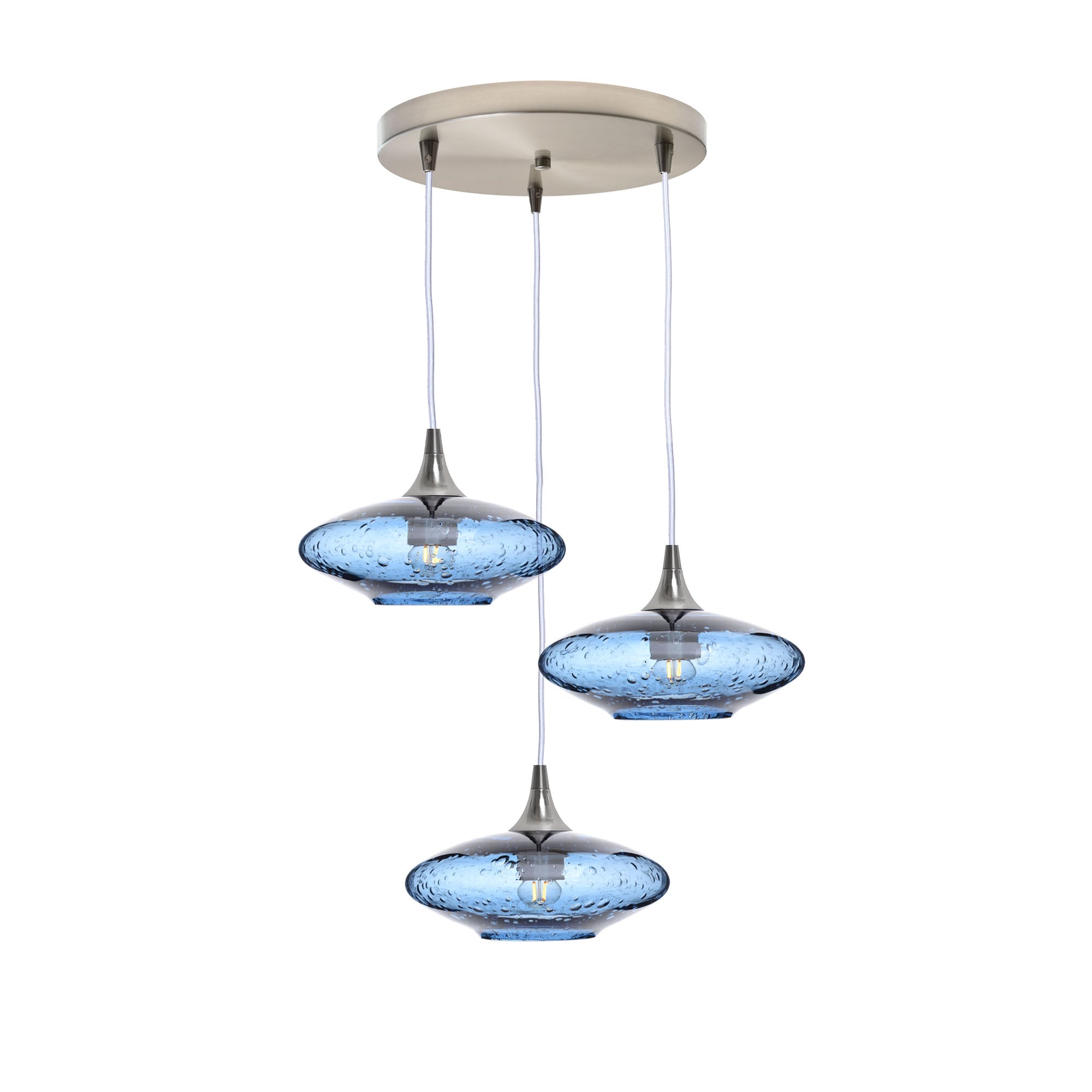 951 3 Pendant Cascade Chandelier-Glass-Bicycle Glass Co-Lunar-Steel Blue-Brushed Nickel - 4ft Cord-Bicycle Glass Co