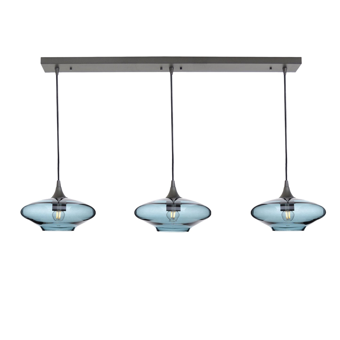 951 3 Pendant Linear Chandelier-Glass-Bicycle Glass Co - Hotshop-Antique Bronze - 4ft Cord-Lucent-Slate Gray-Bicycle Glass Co