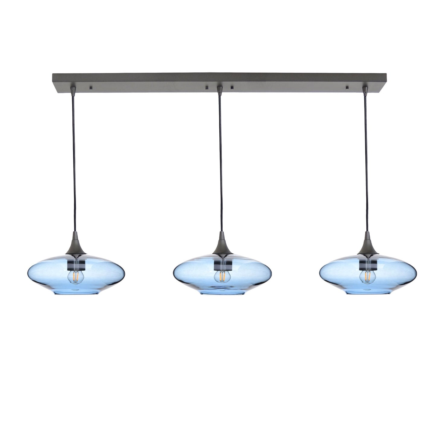 951 3 Pendant Linear Chandelier-Glass-Bicycle Glass Co - Hotshop-Antique Bronze - 4ft Cord-Lucent-Steel Blue-Bicycle Glass Co