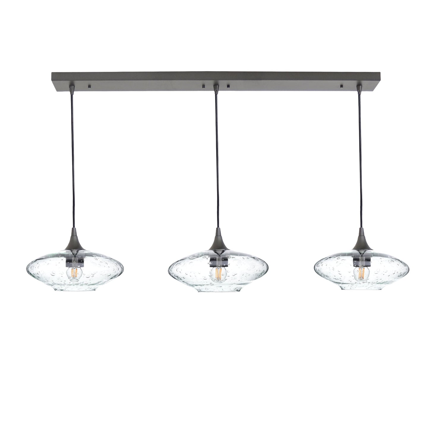 951 3 Pendant Linear Chandelier-Glass-Bicycle Glass Co - Hotshop-Antique Bronze - 4ft Cord-Lunar-Eco Clear-Bicycle Glass Co