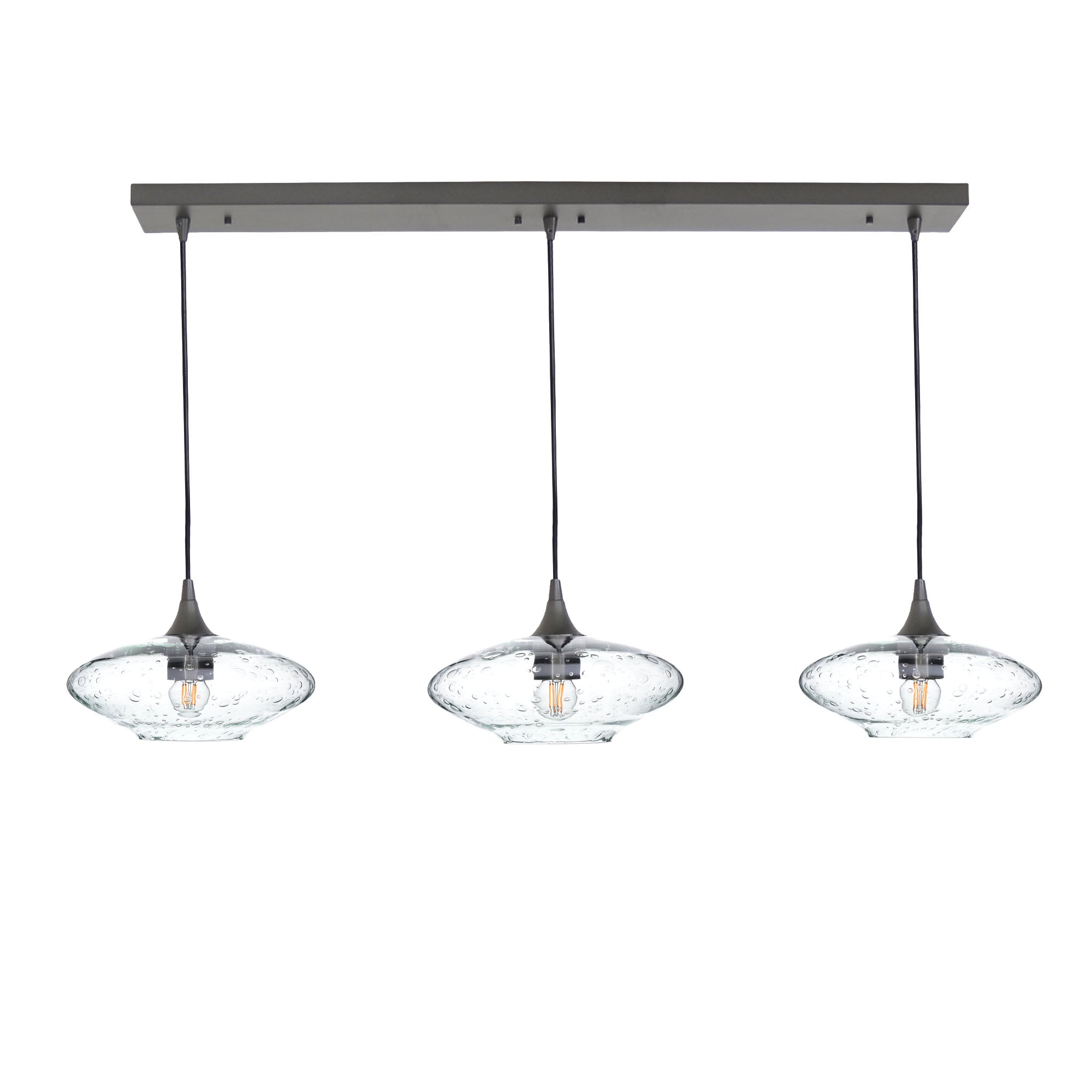 951 3 Pendant Linear Chandelier-Glass-Bicycle Glass Co - Hotshop-Antique Bronze - 4ft Cord-Lunar-Eco Clear-Bicycle Glass Co