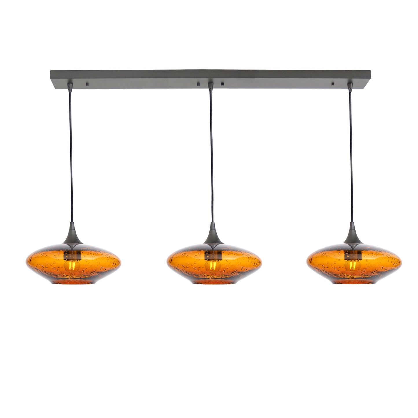 951 3 Pendant Linear Chandelier-Glass-Bicycle Glass Co - Hotshop-Antique Bronze - 4ft Cord-Lunar-Golden Amber-Bicycle Glass Co
