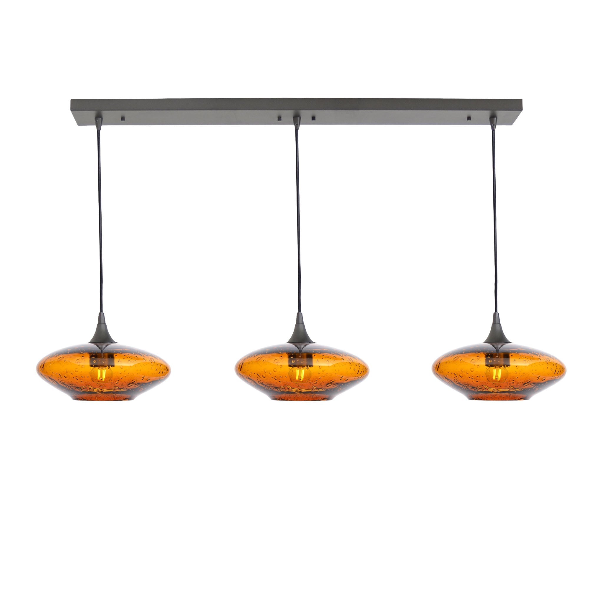 951 3 Pendant Linear Chandelier-Glass-Bicycle Glass Co - Hotshop-Antique Bronze - 4ft Cord-Lunar-Golden Amber-Bicycle Glass Co