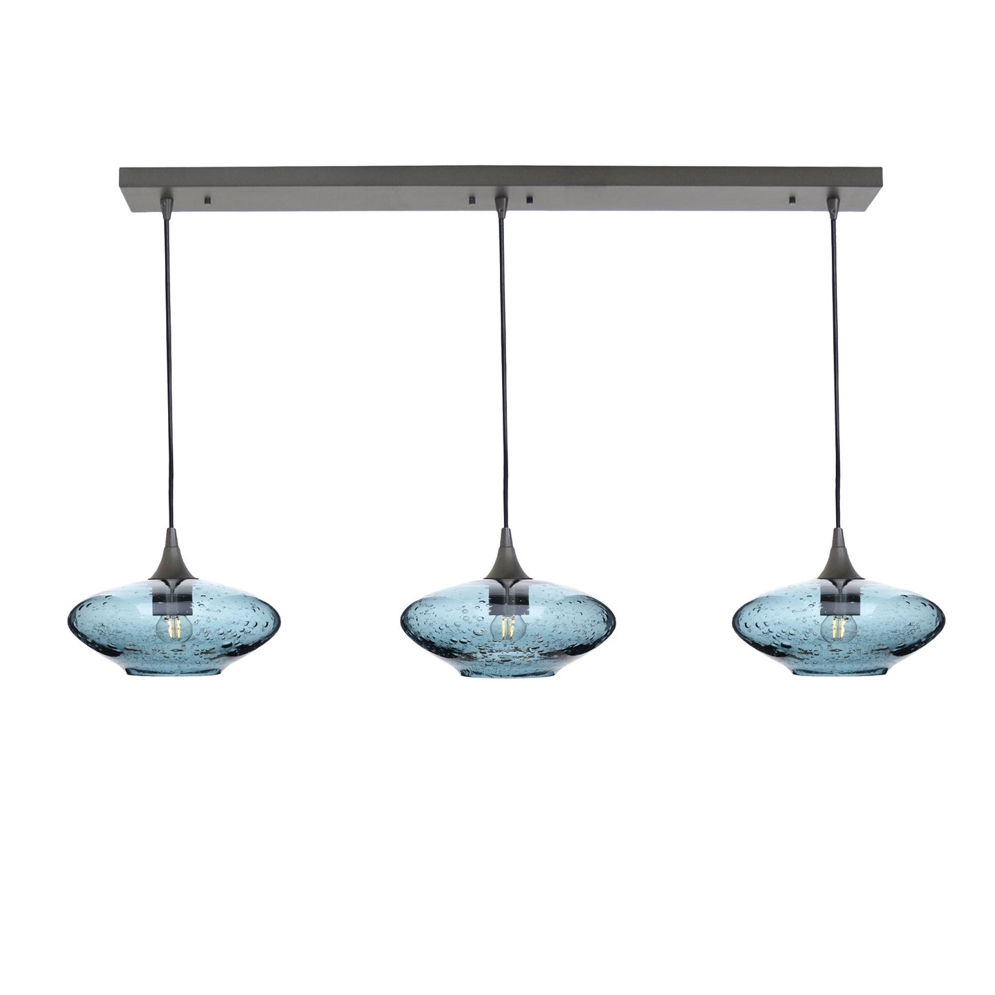 951 3 Pendant Linear Chandelier-Glass-Bicycle Glass Co - Hotshop-Antique Bronze - 4ft Cord-Lunar-Slate Gray-Bicycle Glass Co