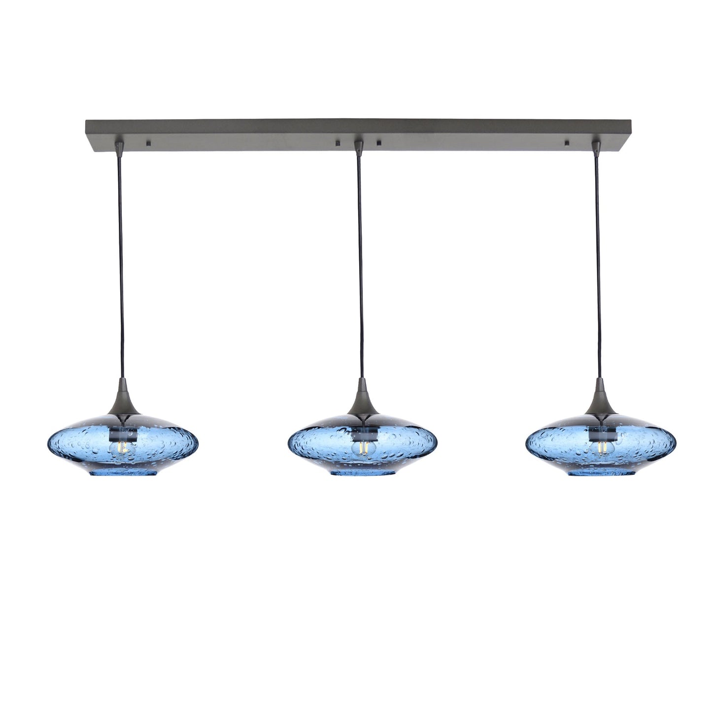 951 3 Pendant Linear Chandelier-Glass-Bicycle Glass Co - Hotshop-Antique Bronze - 4ft Cord-Lunar-Steel Blue-Bicycle Glass Co