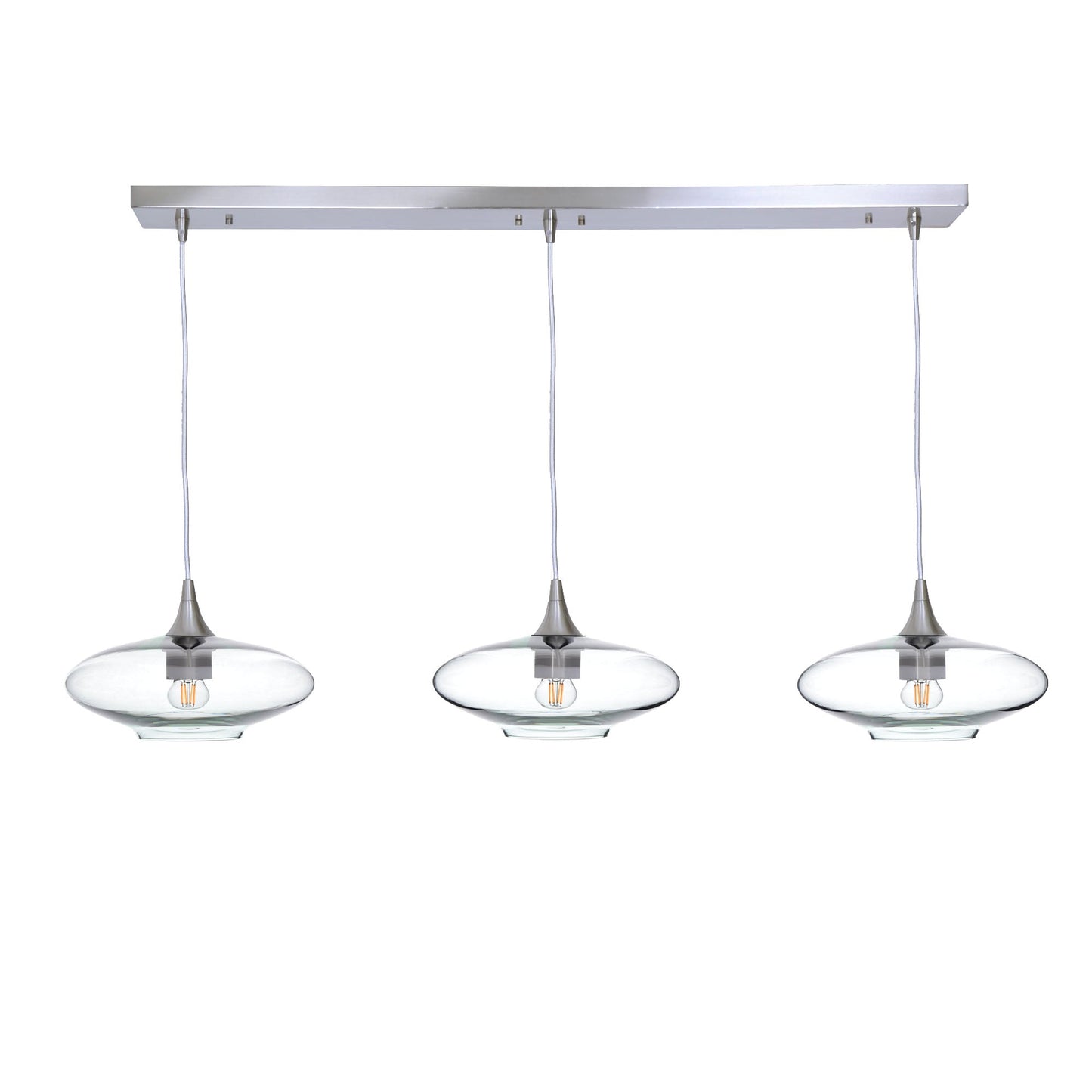 951 3 Pendant Linear Chandelier-Glass-Bicycle Glass Co - Hotshop-Brushed Nickel - 4ft Cord-Lucent-Eco Clear-Bicycle Glass Co