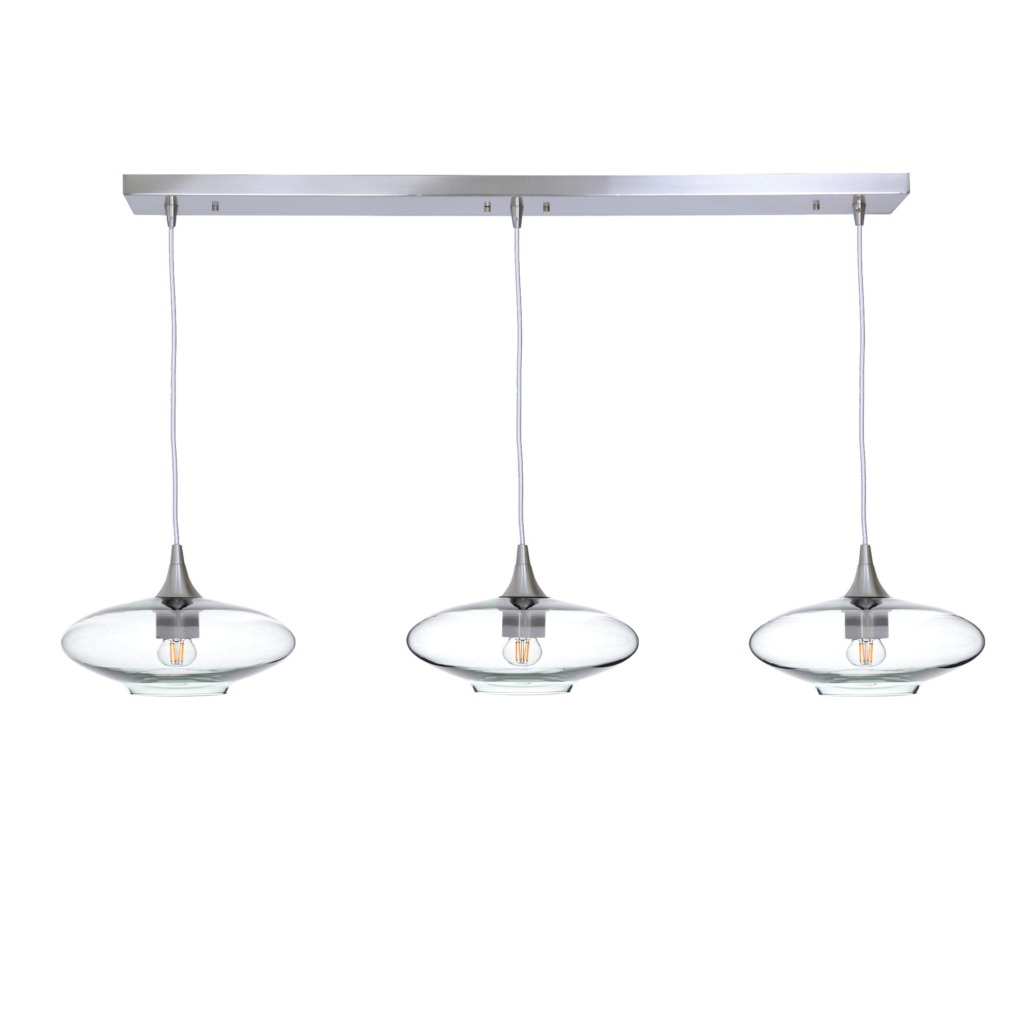 951 3 Pendant Linear Chandelier-Glass-Bicycle Glass Co - Hotshop-Brushed Nickel - 4ft Cord-Lucent-Eco Clear-Bicycle Glass Co