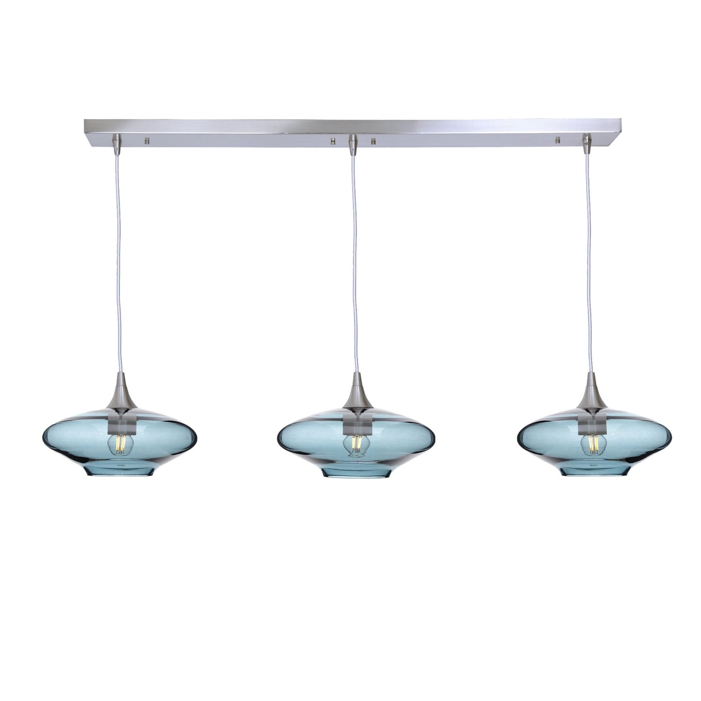 951 3 Pendant Linear Chandelier-Glass-Bicycle Glass Co - Hotshop-Brushed Nickel - 4ft Cord-Lucent-Slate Gray-Bicycle Glass Co