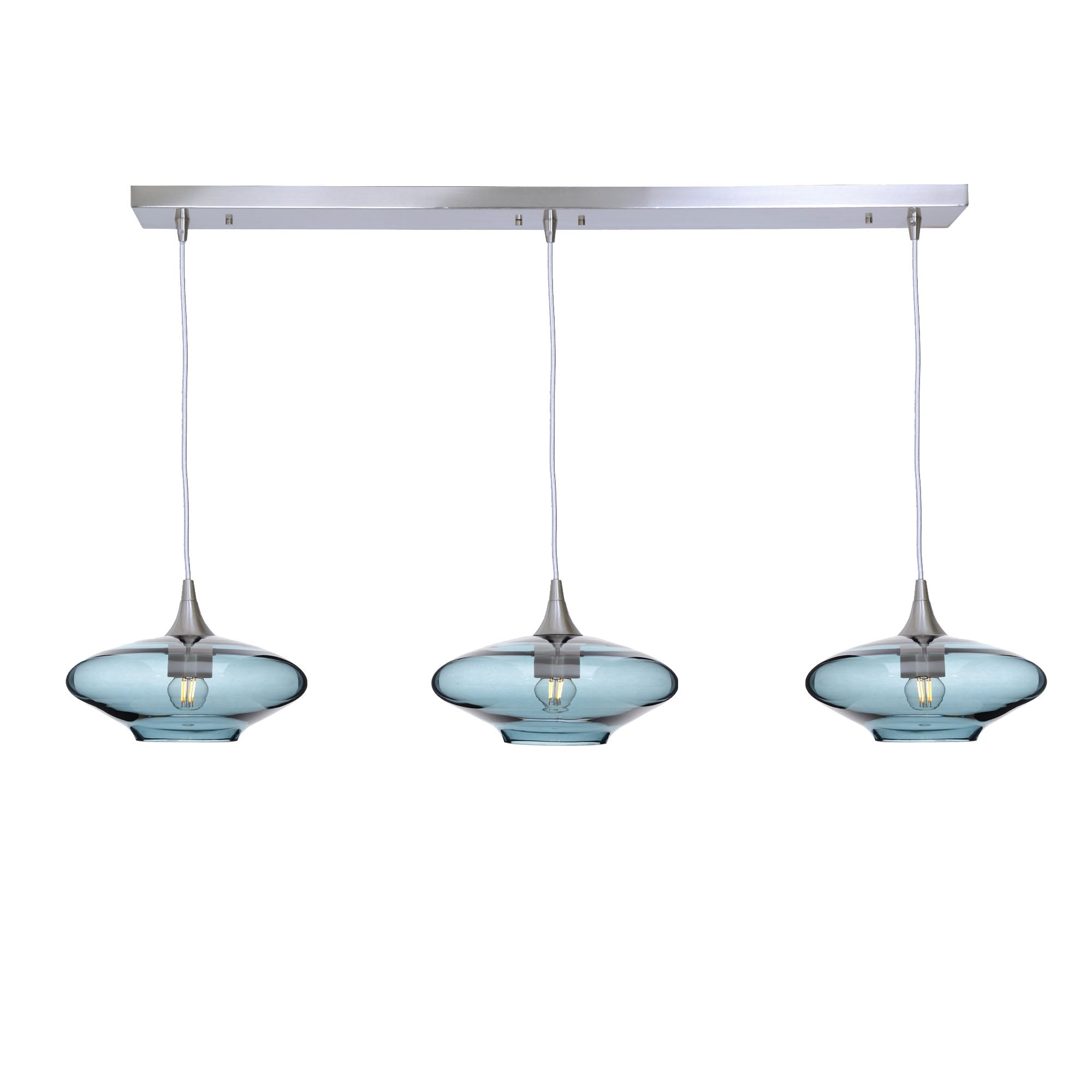 951 3 Pendant Linear Chandelier-Glass-Bicycle Glass Co - Hotshop-Brushed Nickel - 4ft Cord-Lucent-Slate Gray-Bicycle Glass Co