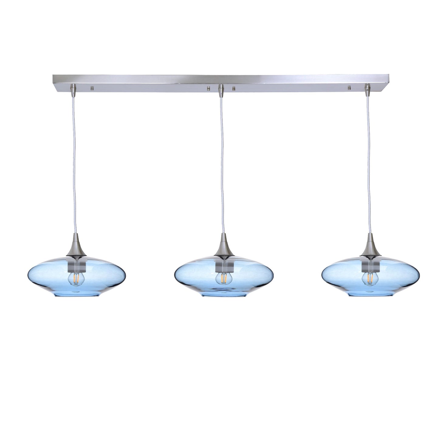951 3 Pendant Linear Chandelier-Glass-Bicycle Glass Co - Hotshop-Brushed Nickel - 4ft Cord-Lucent-Steel Blue-Bicycle Glass Co