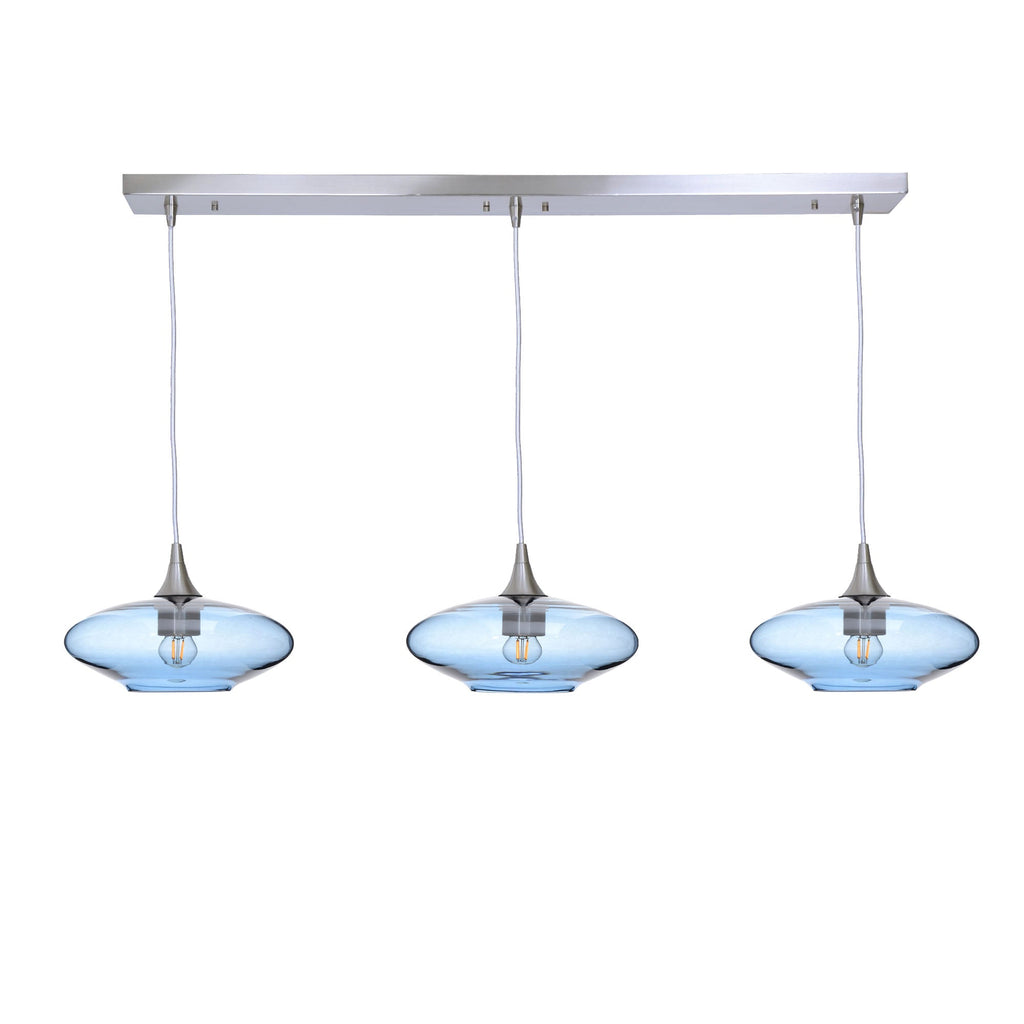 951 3 Pendant Linear Chandelier-Glass-Bicycle Glass Co - Hotshop-Brushed Nickel - 4ft Cord-Lucent-Steel Blue-Bicycle Glass Co