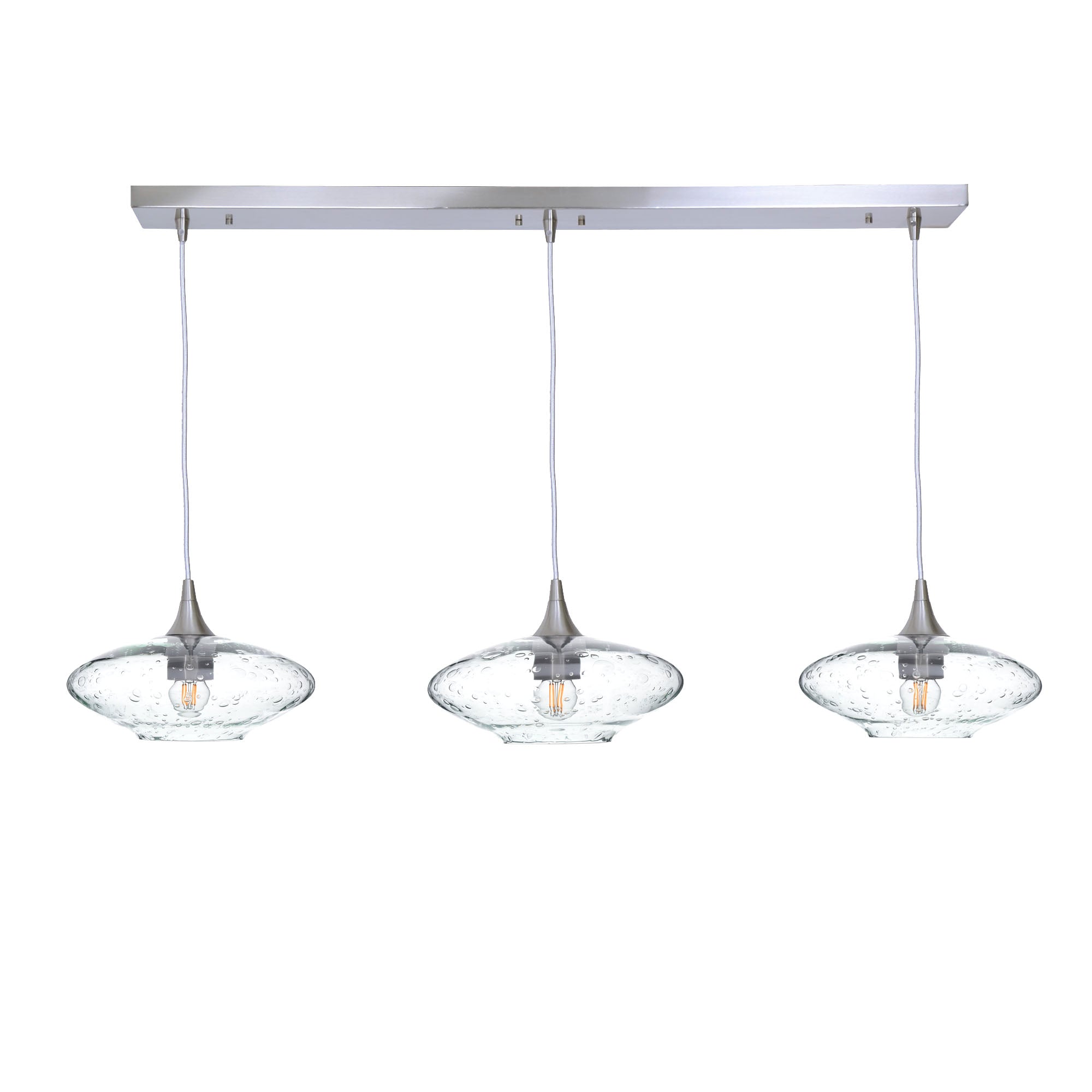 951 3 Pendant Linear Chandelier-Glass-Bicycle Glass Co - Hotshop-Brushed Nickel - 4ft Cord-Lunar-Eco Clear-Bicycle Glass Co