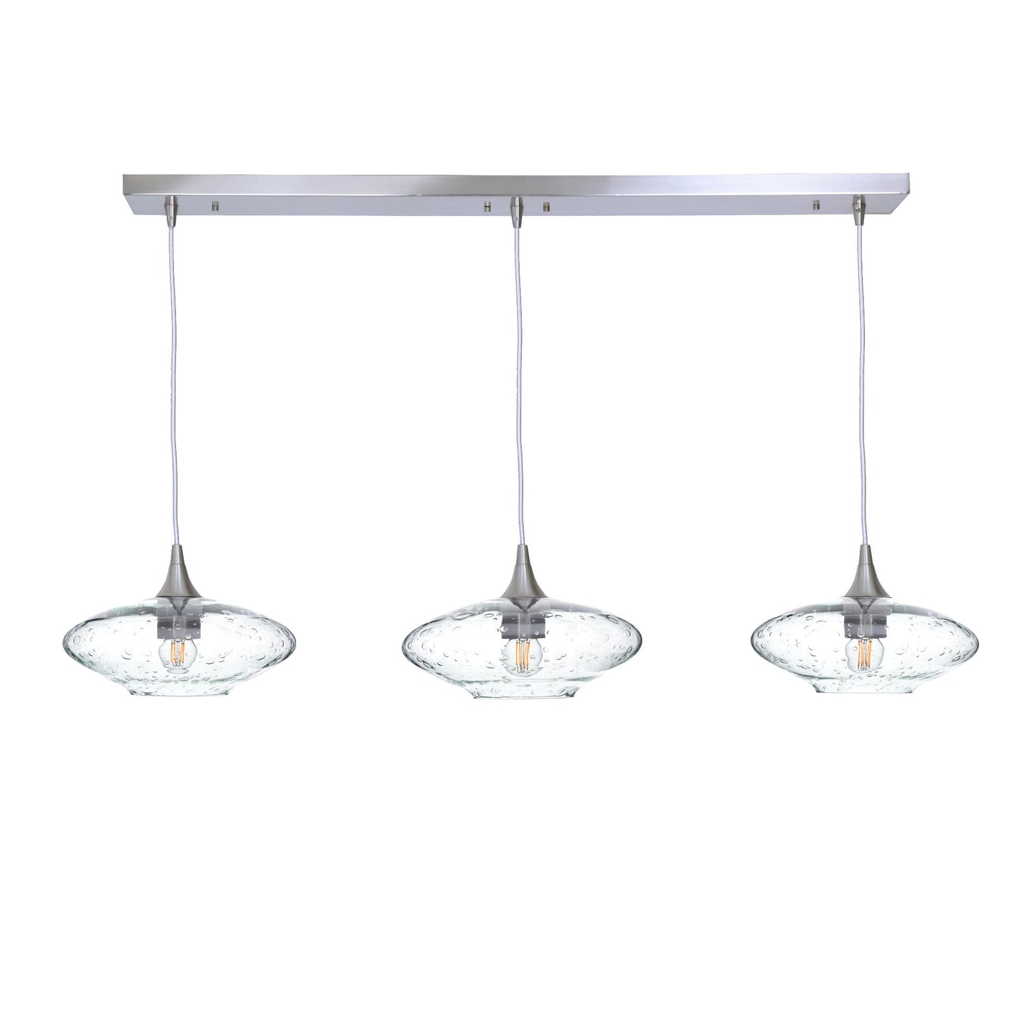 951 3 Pendant Linear Chandelier-Glass-Bicycle Glass Co - Hotshop-Brushed Nickel - 4ft Cord-Lunar-Eco Clear-Bicycle Glass Co