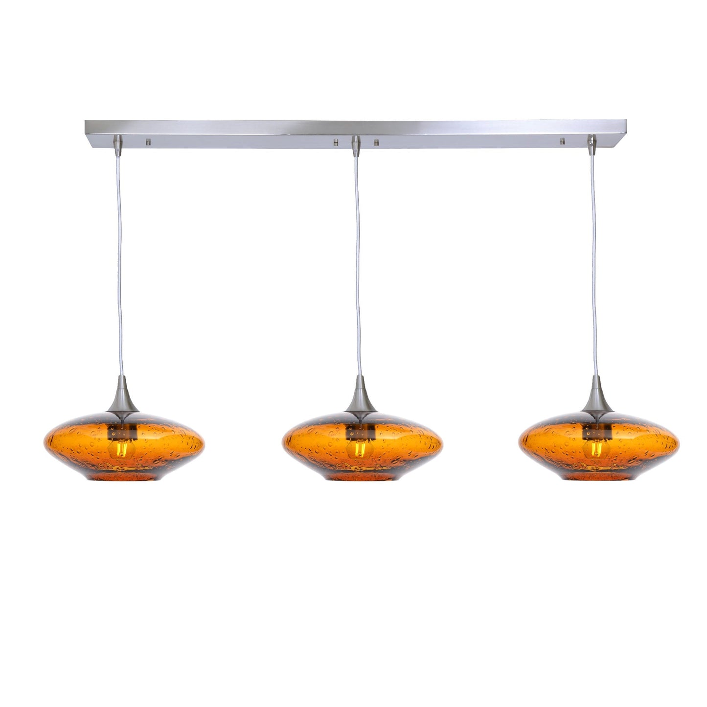 951 3 Pendant Linear Chandelier-Glass-Bicycle Glass Co - Hotshop-Brushed Nickel - 4ft Cord-Lunar-Golden Amber-Bicycle Glass Co