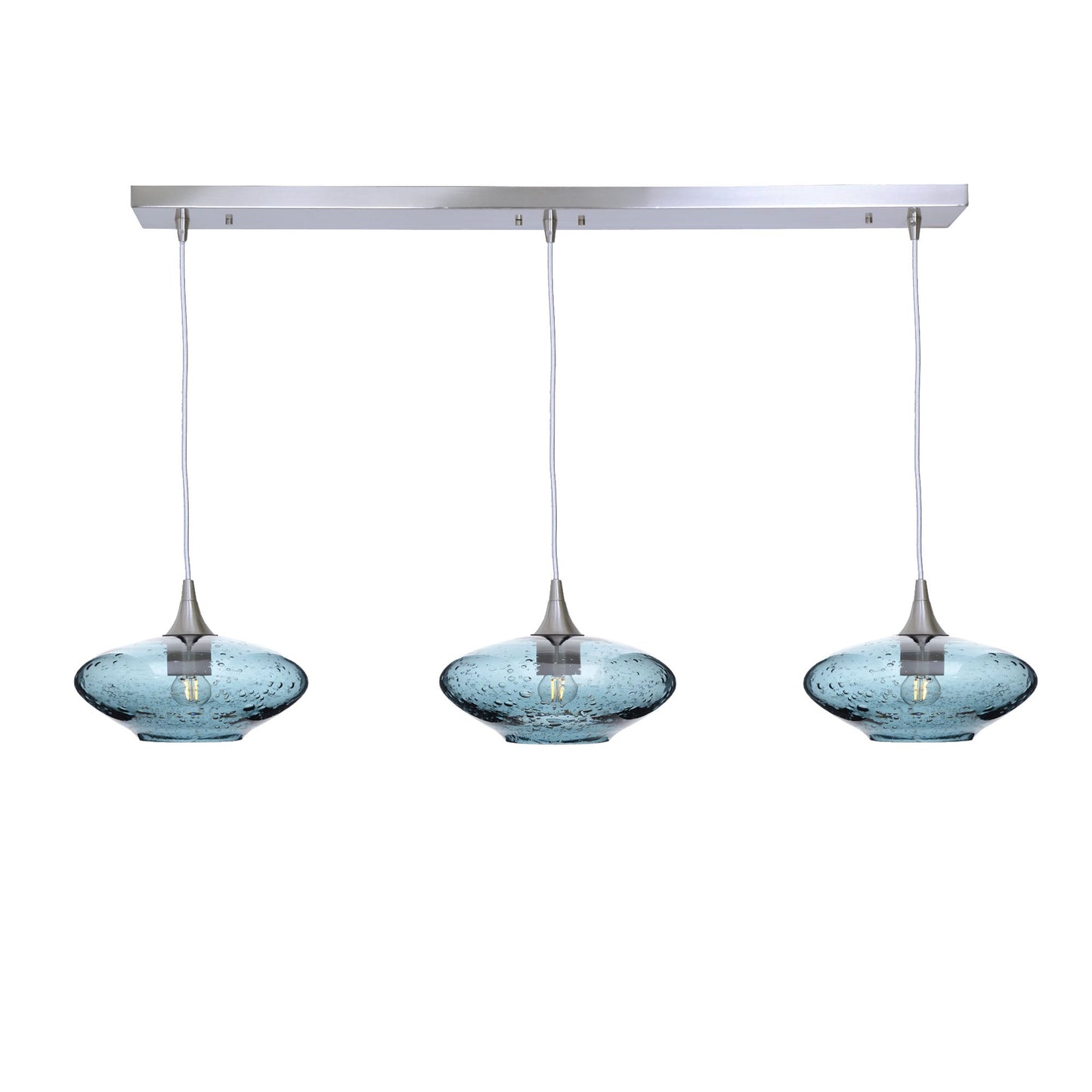 951 3 Pendant Linear Chandelier-Glass-Bicycle Glass Co - Hotshop-Brushed Nickel - 4ft Cord-Lunar-Slate Gray-Bicycle Glass Co