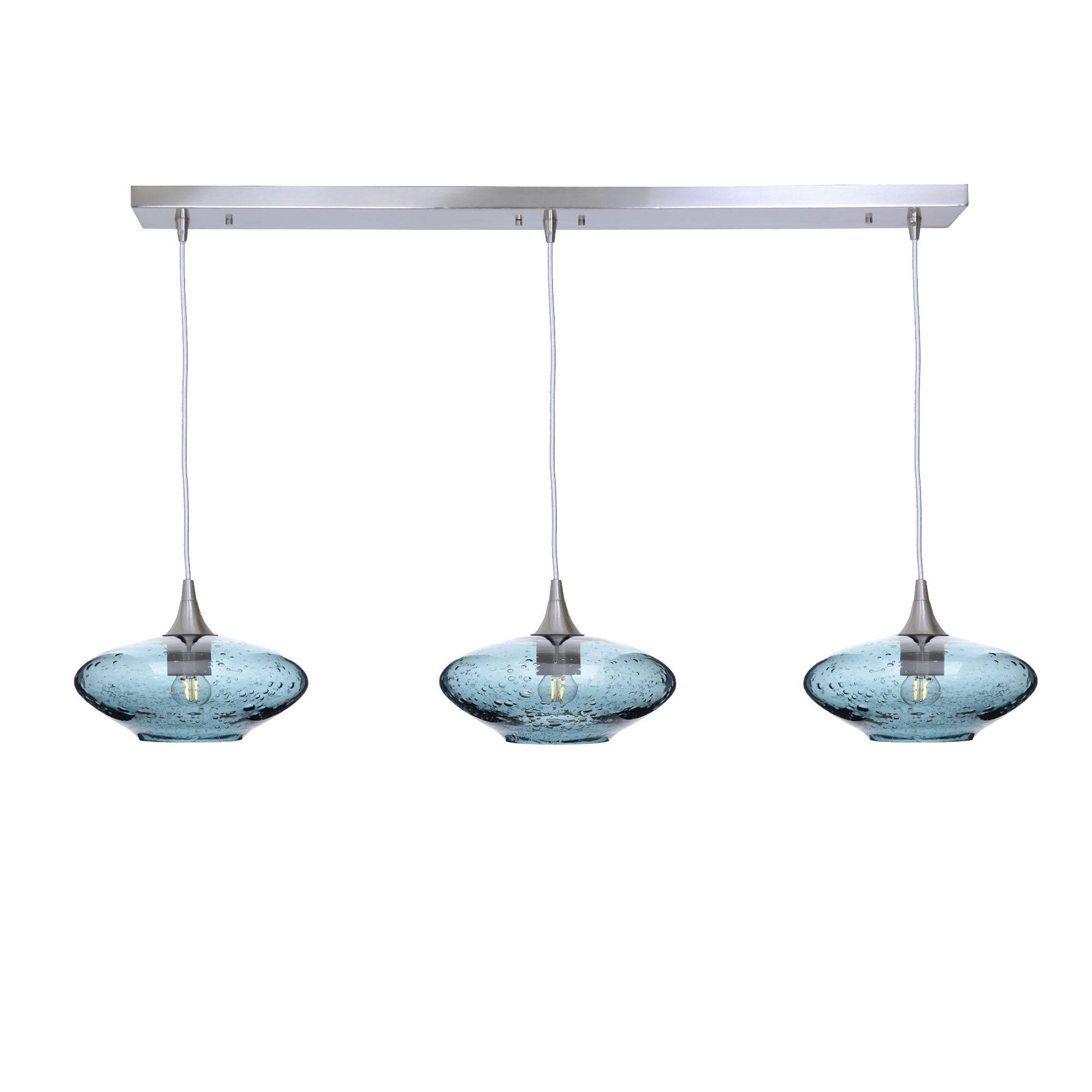 951 3 Pendant Linear Chandelier-Glass-Bicycle Glass Co - Hotshop-Brushed Nickel - 4ft Cord-Lunar-Slate Gray-Bicycle Glass Co