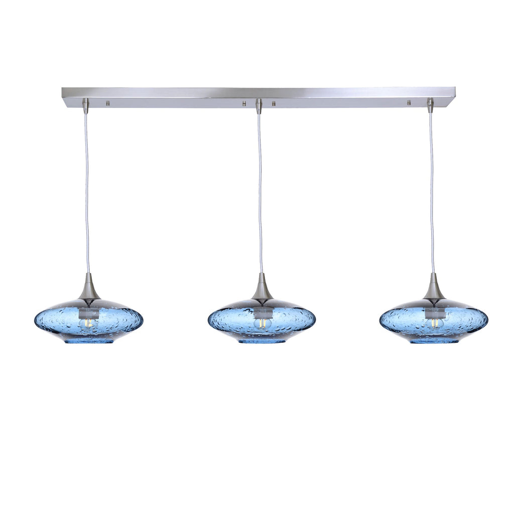 951 3 Pendant Linear Chandelier-Glass-Bicycle Glass Co - Hotshop-Brushed Nickel - 4ft Cord-Lunar-Steel Blue-Bicycle Glass Co