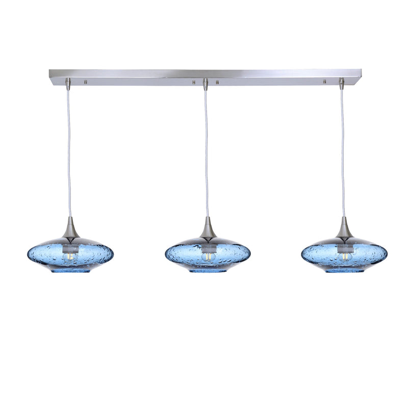 951 3 Pendant Linear Chandelier — Brushed Nickel - 4ft Cord / Lunar / Steel Blue