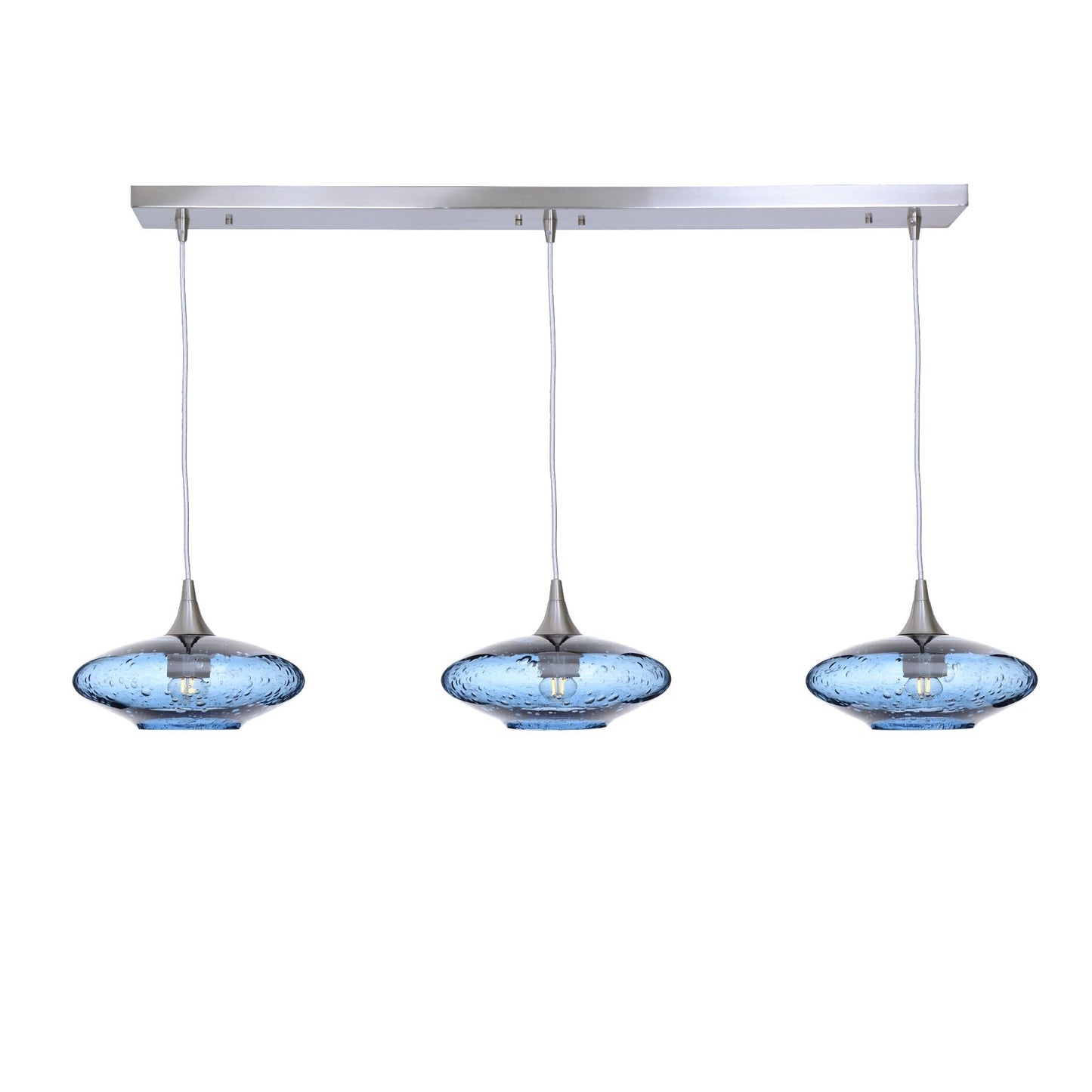951 3 Pendant Linear Chandelier-Glass-Bicycle Glass Co - Hotshop-Brushed Nickel - 4ft Cord-Lunar-Steel Blue-Bicycle Glass Co