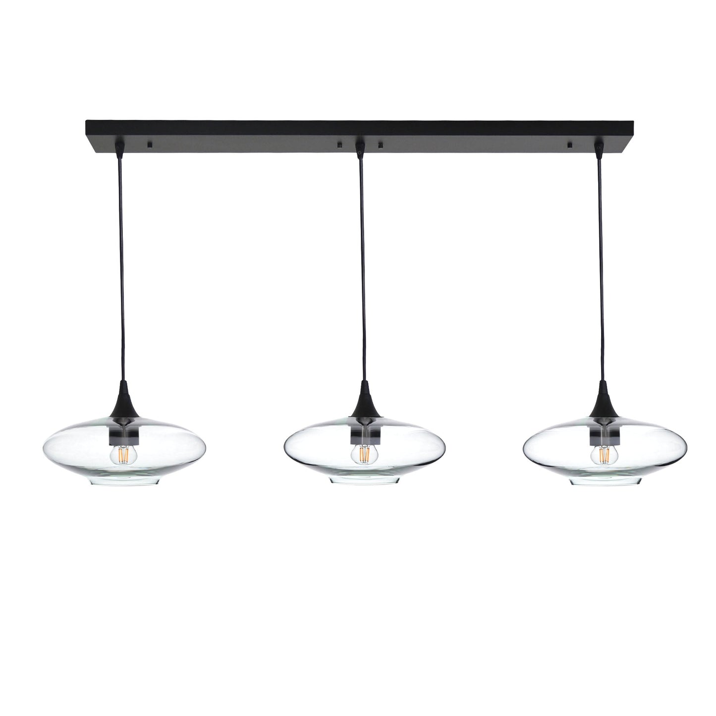 951 3 Pendant Linear Chandelier-Glass-Bicycle Glass Co - Hotshop-Matte Black - 4ft Cord-Lucent-Eco Clear-Bicycle Glass Co