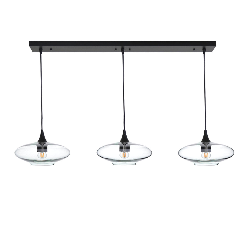 951 3 Pendant Linear Chandelier-Glass-Bicycle Glass Co - Hotshop-Matte Black - 4ft Cord-Lucent-Eco Clear-Bicycle Glass Co