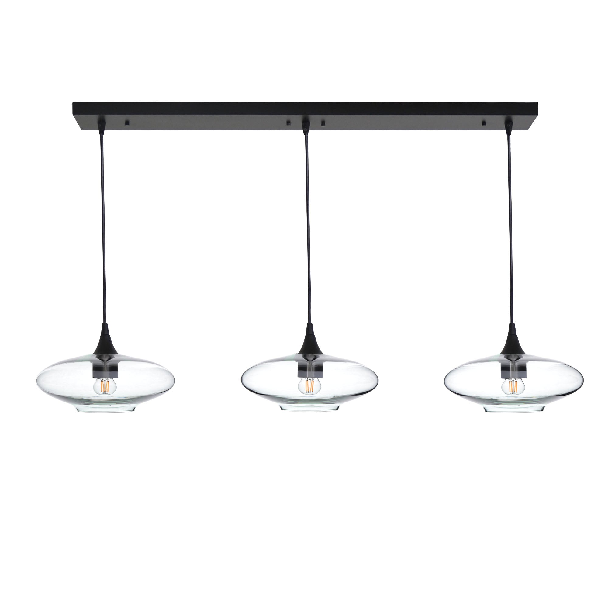 951 3 Pendant Linear Chandelier-Glass-Bicycle Glass Co - Hotshop-Matte Black - 4ft Cord-Lucent-Eco Clear-Bicycle Glass Co