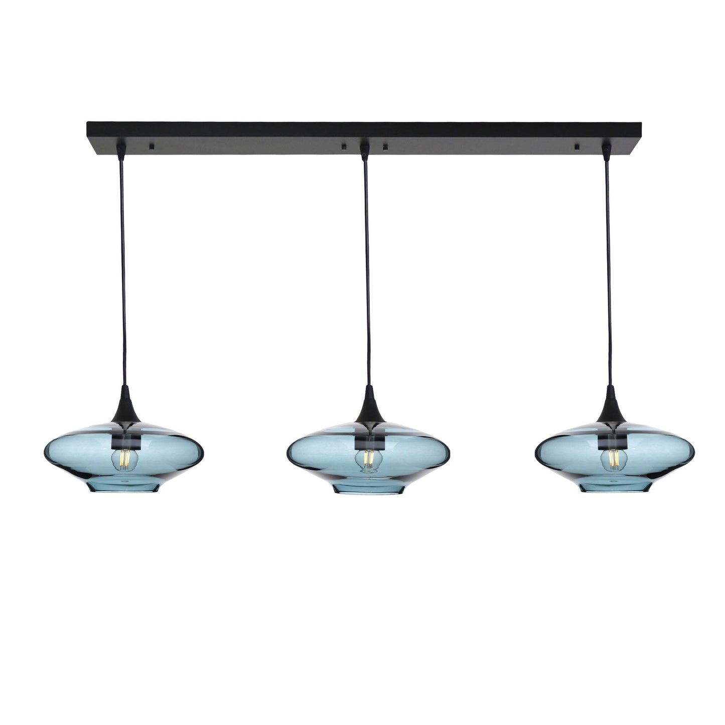 951 3 Pendant Linear Chandelier-Glass-Bicycle Glass Co - Hotshop-Matte Black - 4ft Cord-Lucent-Slate Gray-Bicycle Glass Co