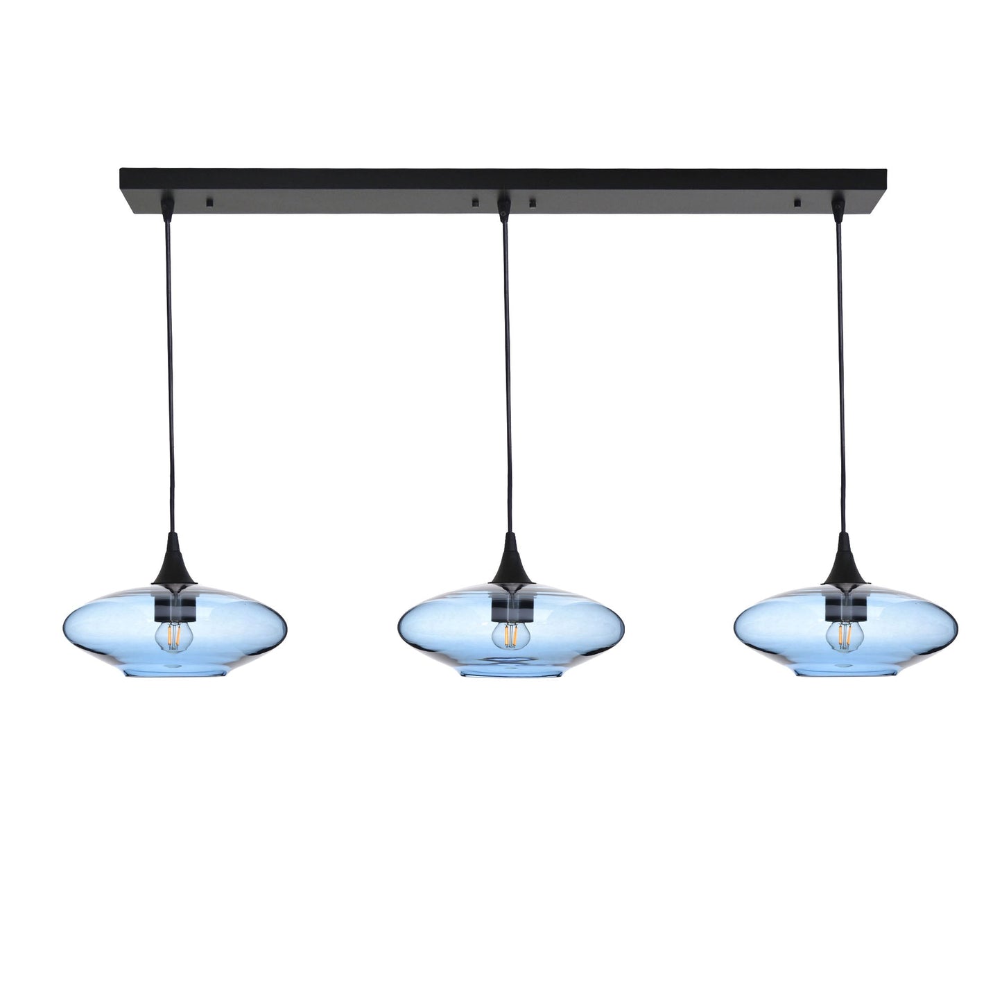 951 3 Pendant Linear Chandelier-Glass-Bicycle Glass Co - Hotshop-Matte Black - 4ft Cord-Lucent-Steel Blue-Bicycle Glass Co